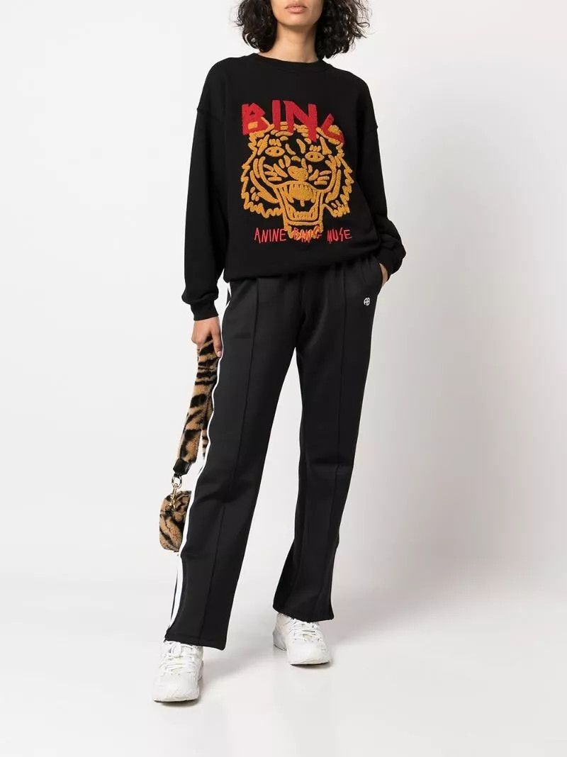 image of Anine Bing Classic Tiger Head Embroidery Inner Sweatshirt in Black, Women's (Size Small)