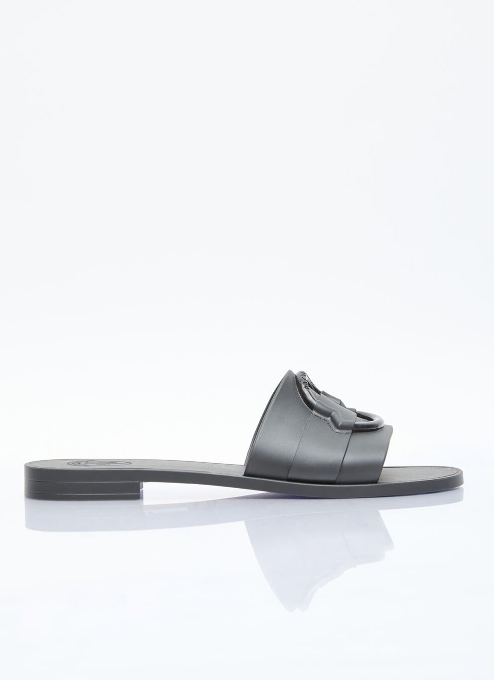 image of Moncler Embossed Logo Slides in Black, Women's (Size 7)