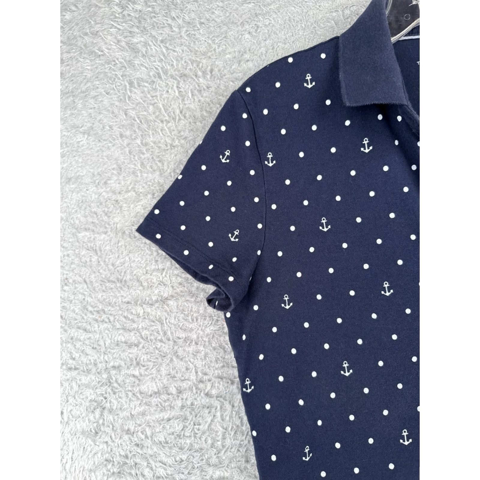 Tommy Hilfiger Tommy Hilfiger Polo Shirt Women Large Blue White Polka Dot Anchor Cotton Blend Shirt Size L / US 10 / IT 46 - 3 Thumbnail