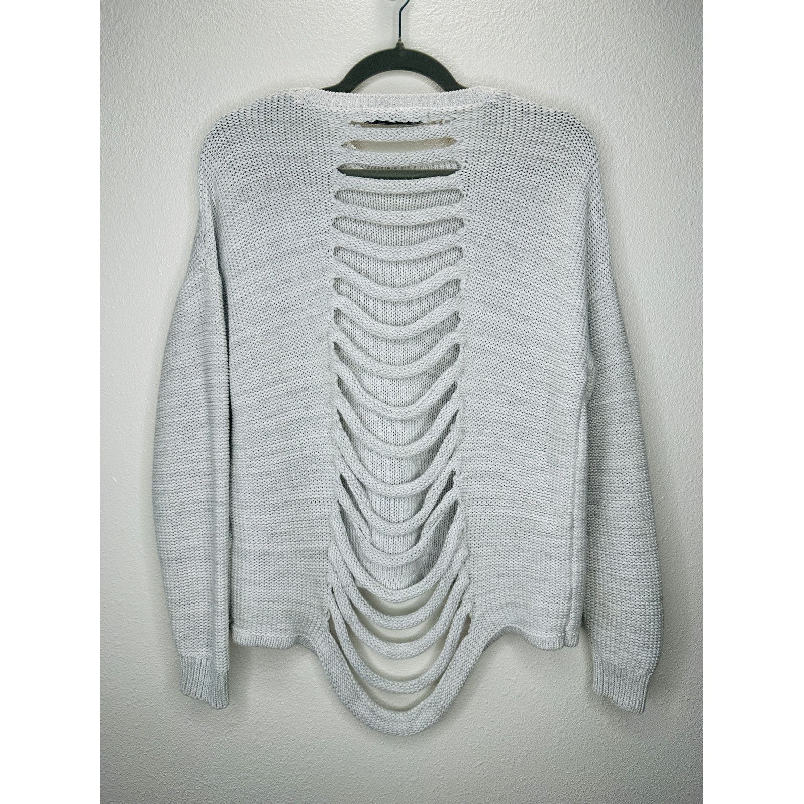Other Stitches & Stripes Light Gray Crew Distressed Back Sweater Size XL / US 12-14 / IT 48-50 - 6 Thumbnail