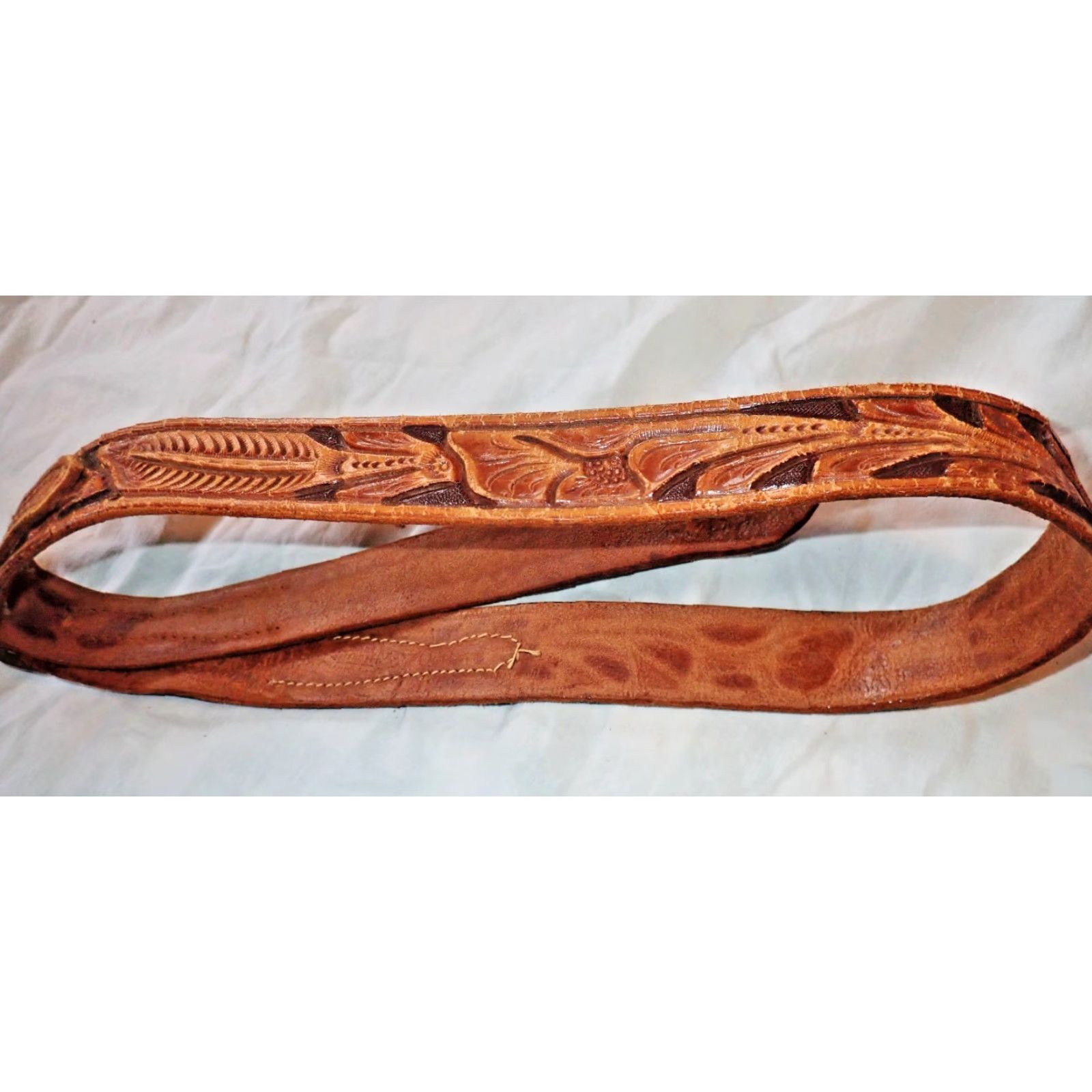 Vintage Vintage Western Belt Men 30-33 Brown Leather Floral Tooled Cowboy Ranger Style Size ONE SIZE - 3 Thumbnail
