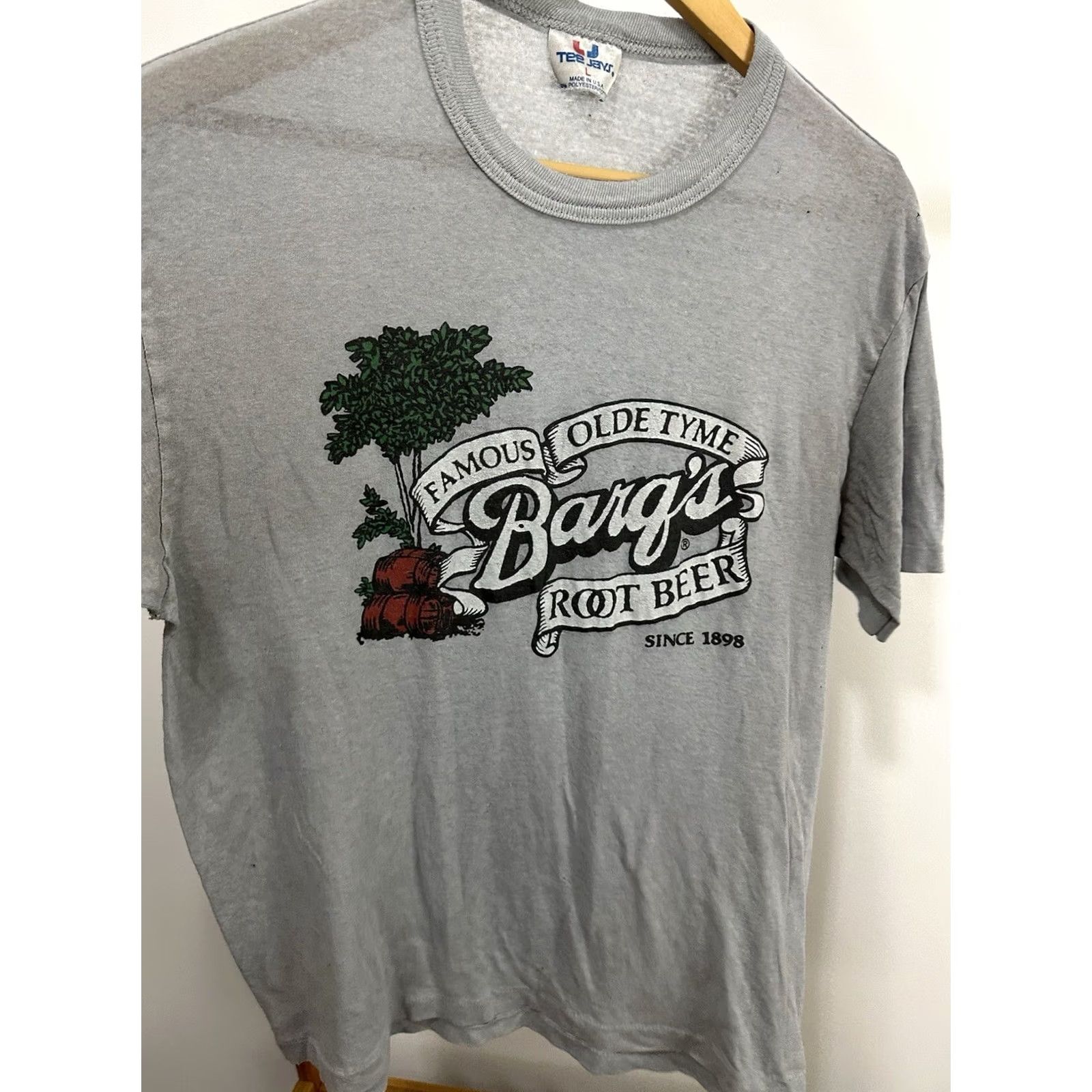 TEE JAYS VTG 80s Barq's Root Beer Super Paper Thin Burnout Worn WIP Gray T-Shirt L Mens Shirt Distressed Thrashed Size US L / EU 52-54 / 3 - 5 Thumbnail