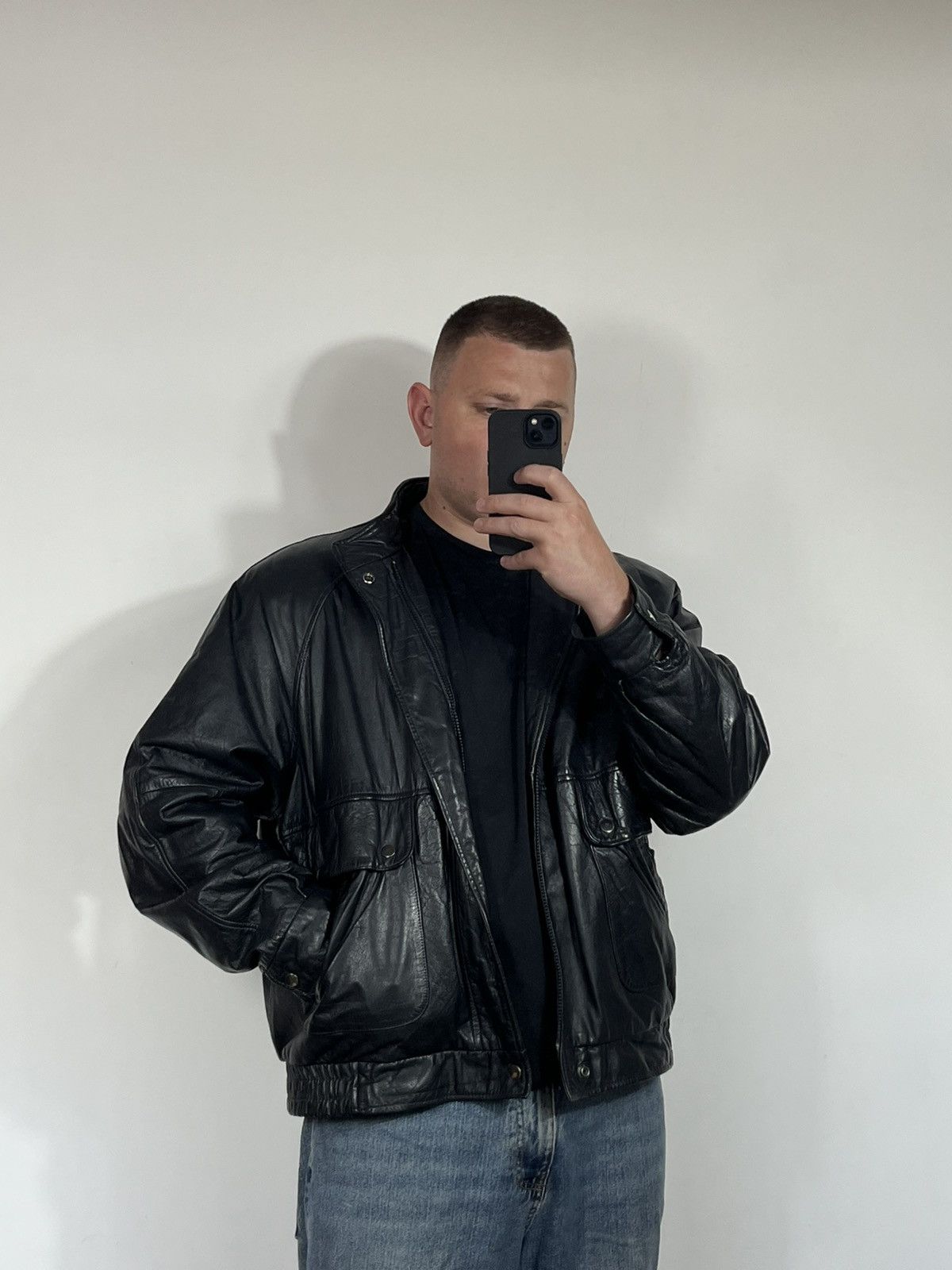 Leather × Vintage Vintage St Michael Leather Bomber Jacket Korea Black Retro Size US XL / EU 56 / 4 - 1 Thumbnail