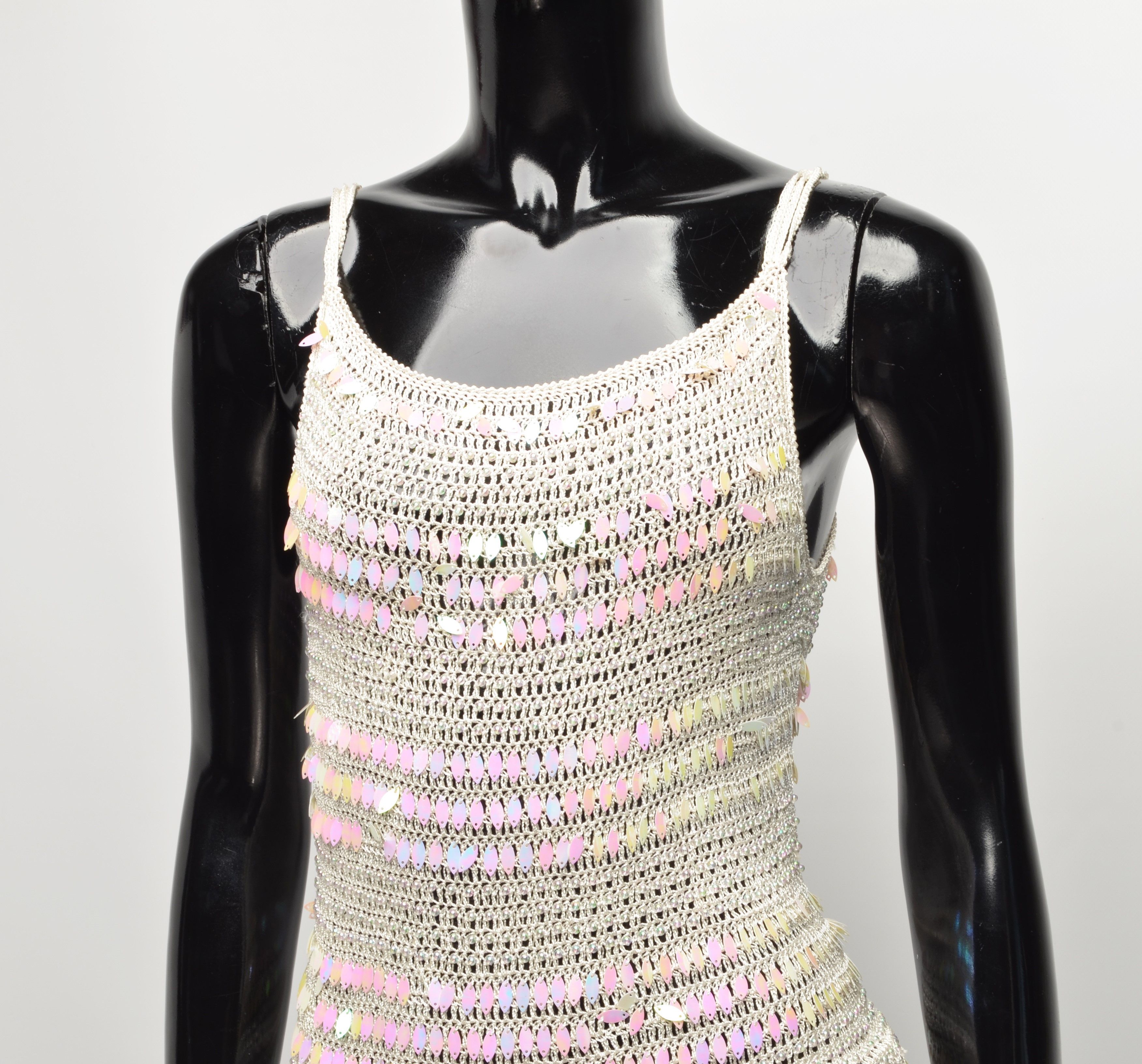 Vintage Vintage Y2K Cute Tan Crochet Knit Barbie Style Tank Top Size S / US 4 / IT 40 - 2 Thumbnail