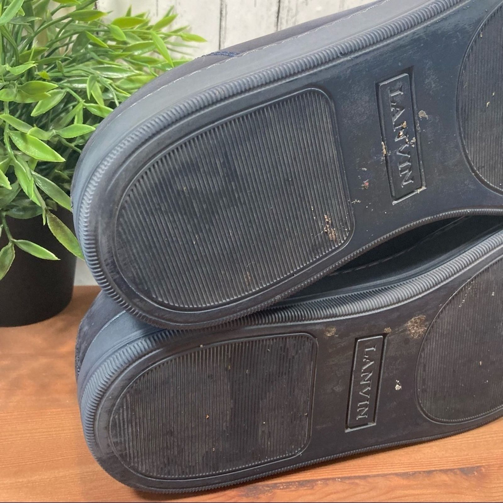 Lanvin Men's Dark Blue Calfskin Low Top Sneakers Size 8