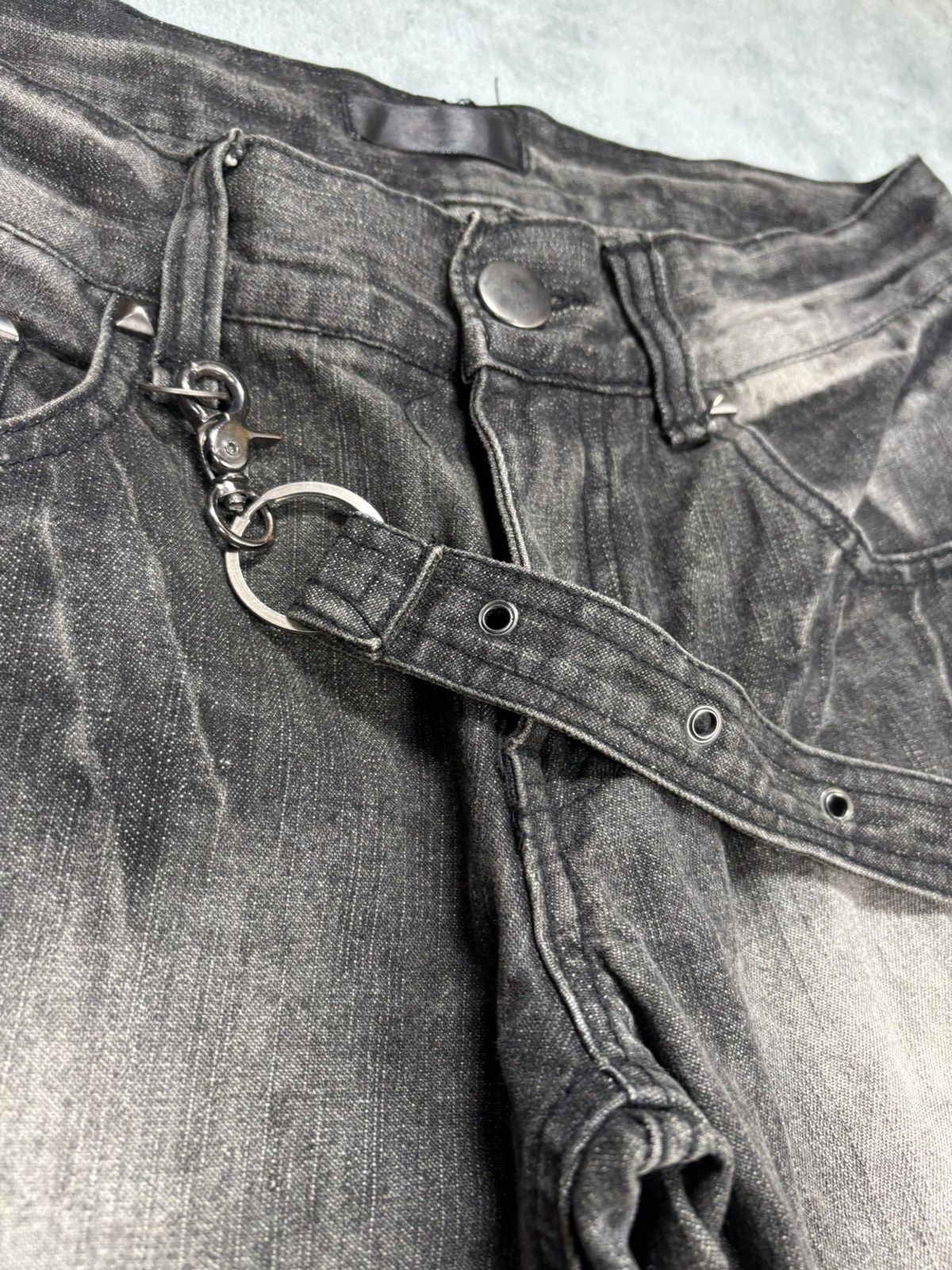 14th Addiction Black Boccaro Bondage Distressed Flared Jeans S0222 Size US 29 - 8 Thumbnail