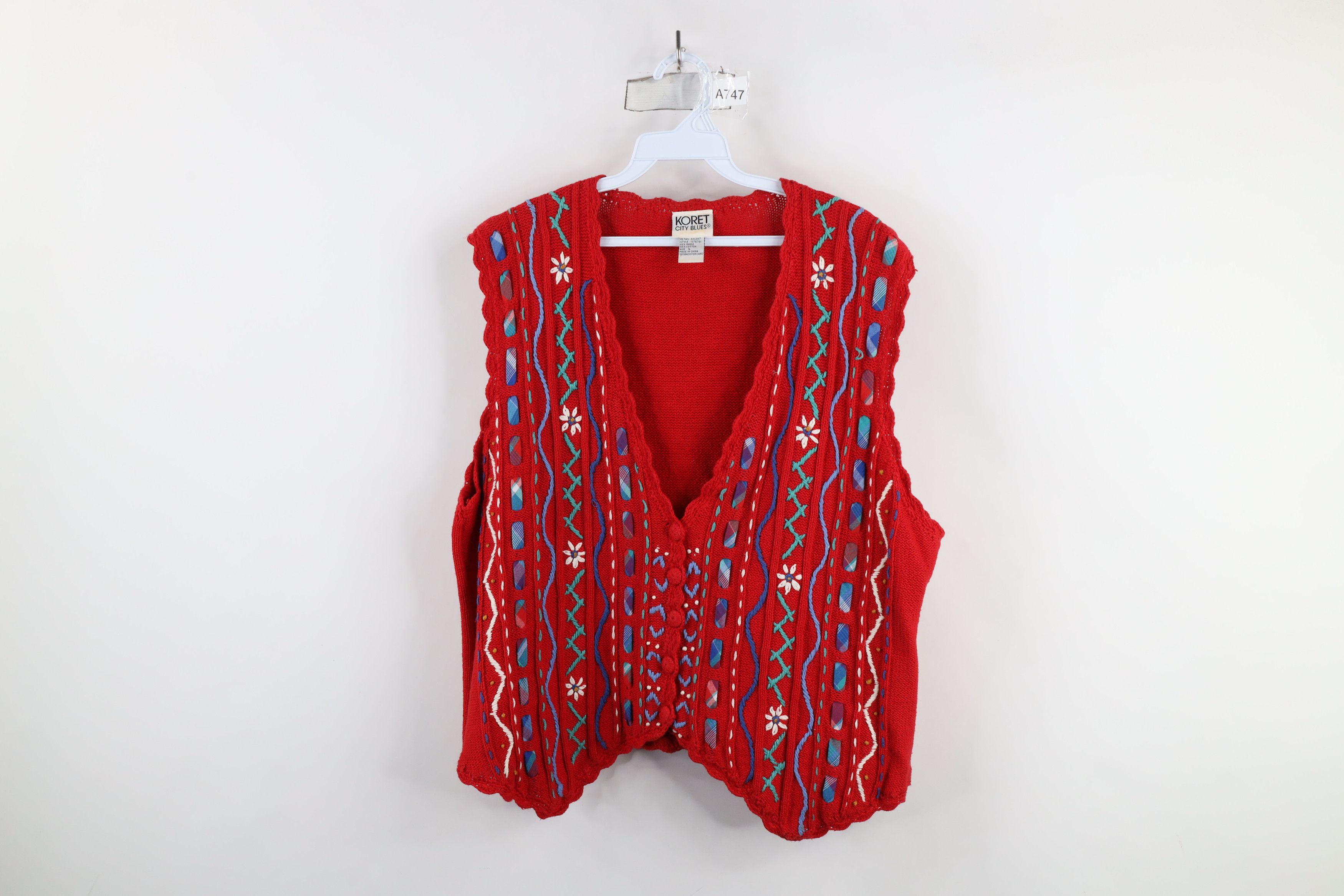 Vintage Vintage 90s Streetwear Flower Striped Sweater Vest Red Size L / US 10 / IT 46 - 1 Thumbnail