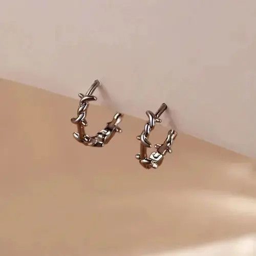 Other Gothic Silver Thorns Hoops Earring (1 pair) Size ONE SIZE - 3 Thumbnail