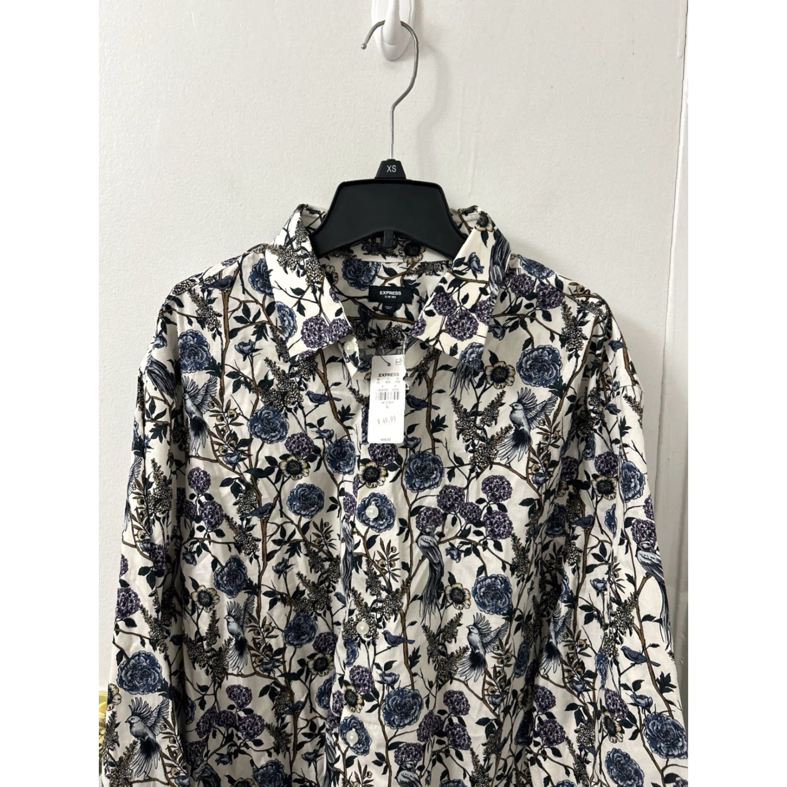 Express Express Shirt Mens XL White Slim Fit Floral Button Down L/S Size US XL / EU 56 / 4 - 2 Thumbnail
