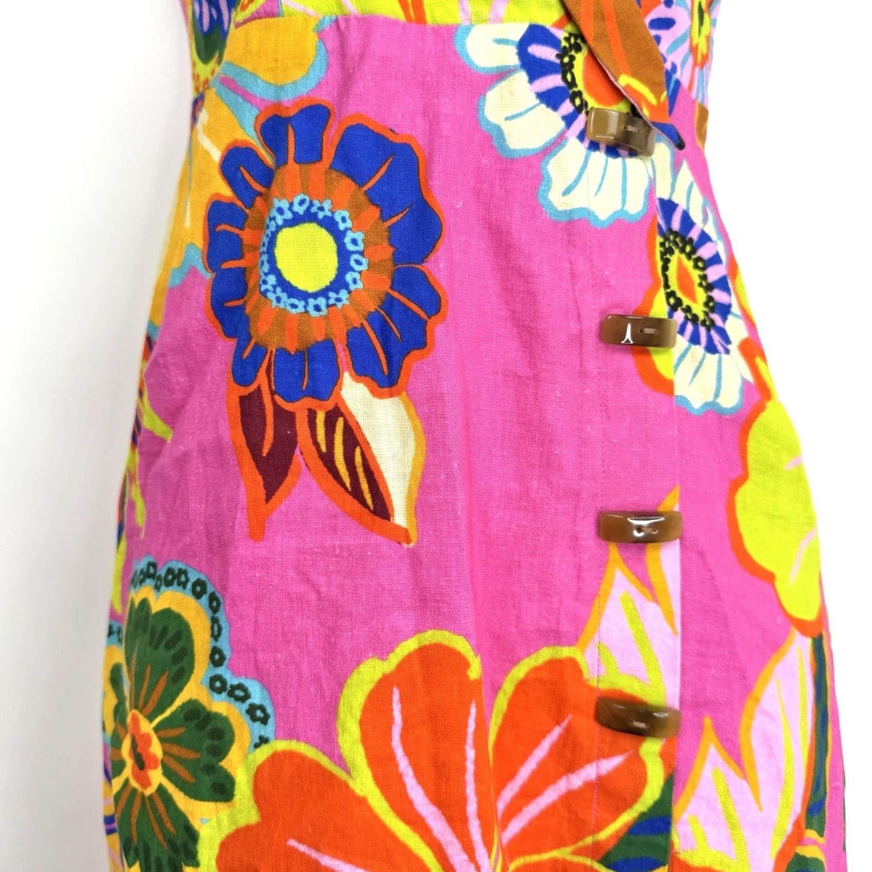 Farm Rio Farm Rio Dress Mini Sleeveless Linen V-Neck 2XS Multicolor Bohemian Flower Floral Side Zip Lined Size XXS / US 00 / IT 34 - 5 Thumbnail