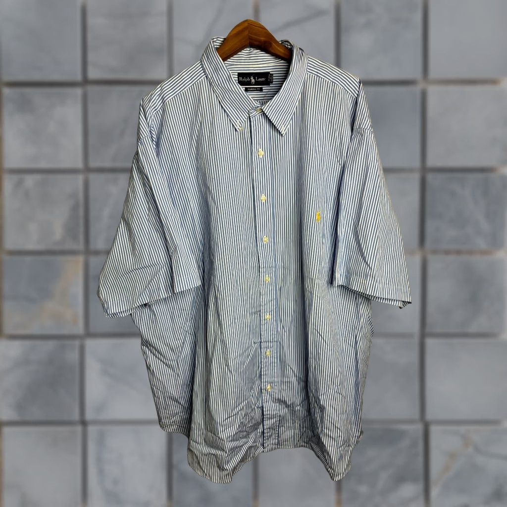 Polo Ralph Lauren Ralph Lauren Shirt Mens 3XB Big Tall Striped Pony Button Up Short Sleeve Blue Size US XXL / EU 58 / 5 - 1 Thumbnail