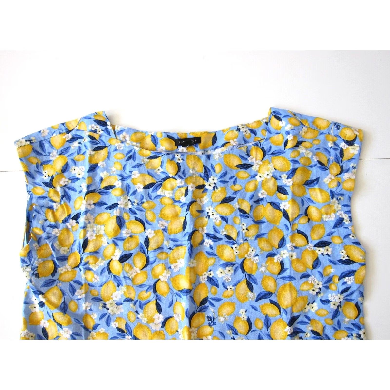 Ann Taylor NWT Ann Taylor Blouse Tunic Women XS Blue Yellow Linen Rayon Boxy Short Sleeve High Neck Shirt Womens XS Size XS / US 0-2 / IT 36-38 - 5 Thumbnail