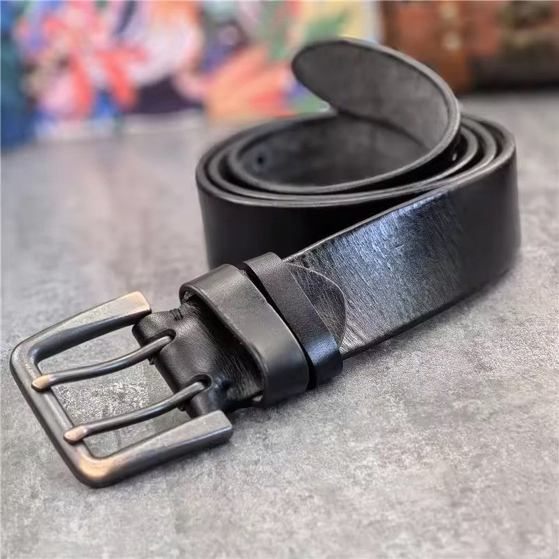 Genuine Leather Super Wide 4.2 CM Thick Genuine Leather Double Buckle Belt Size ONE SIZE - 3 Thumbnail