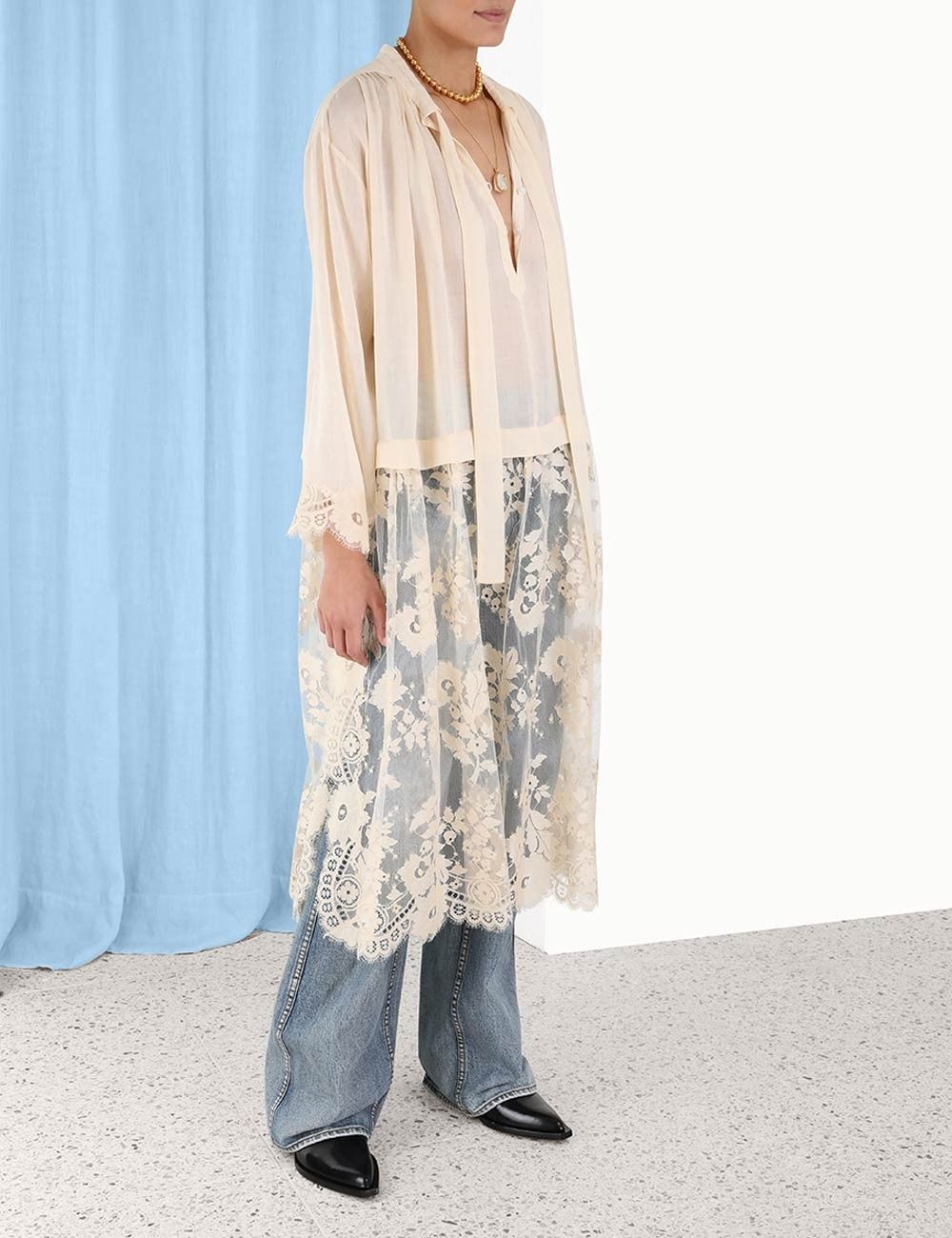 Zimmermann oc11z0225 Luminosity Lace Shirt Dress in Beige Size M / US 6-8 / IT 42-44 - 3 Thumbnail