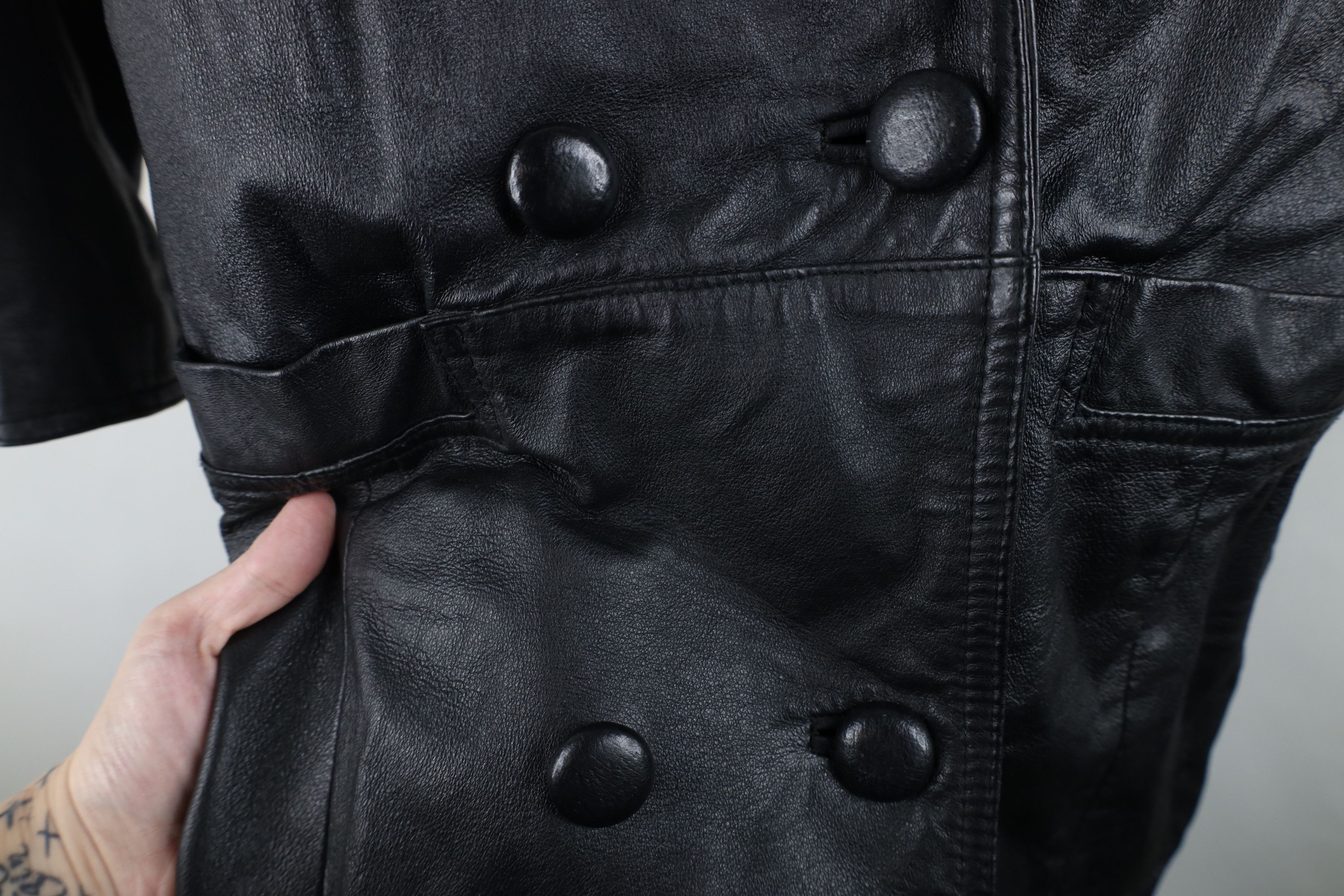 Vintage Vintage 90s Streetwear Leather Trench Coat Jacket Black Size M / US 6-8 / IT 42-44 - 5 Thumbnail