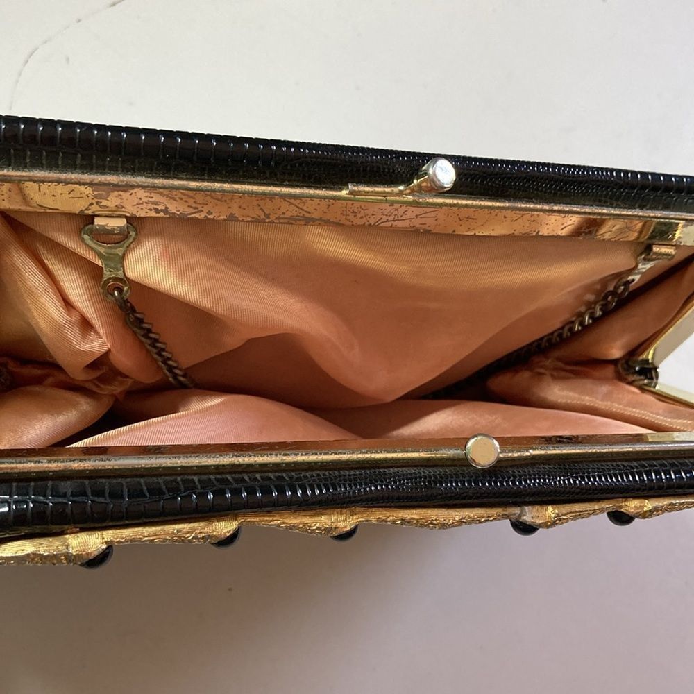 Vintage Vintage Lizard Clutch Handbag Black with Chain Handle 6 X 9 Size ONE SIZE - 7 Thumbnail