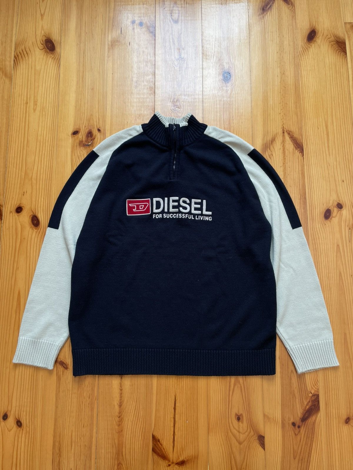 Diesel VINTAGE DIESEL BIG LOGO AVANT GARDE Y2K 1/4 ZIP UP SWEATER Size US XL / EU 56 / 4 - 1 Thumbnail