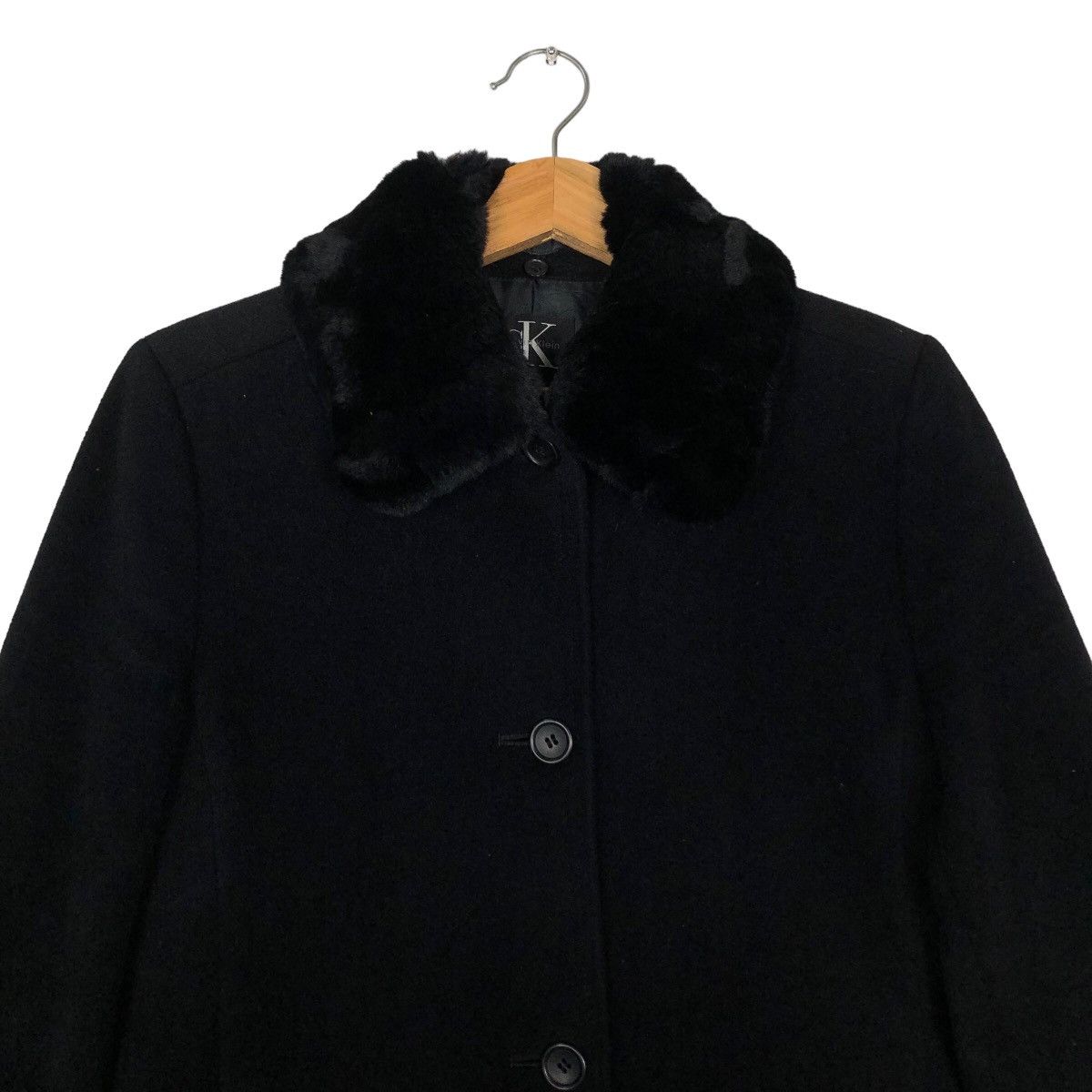 Calvin Klein 🔥Rich Black - Long Jacket Double Collar Fur Calvin Klein Size M / US 6-8 / IT 42-44 - 3 Thumbnail