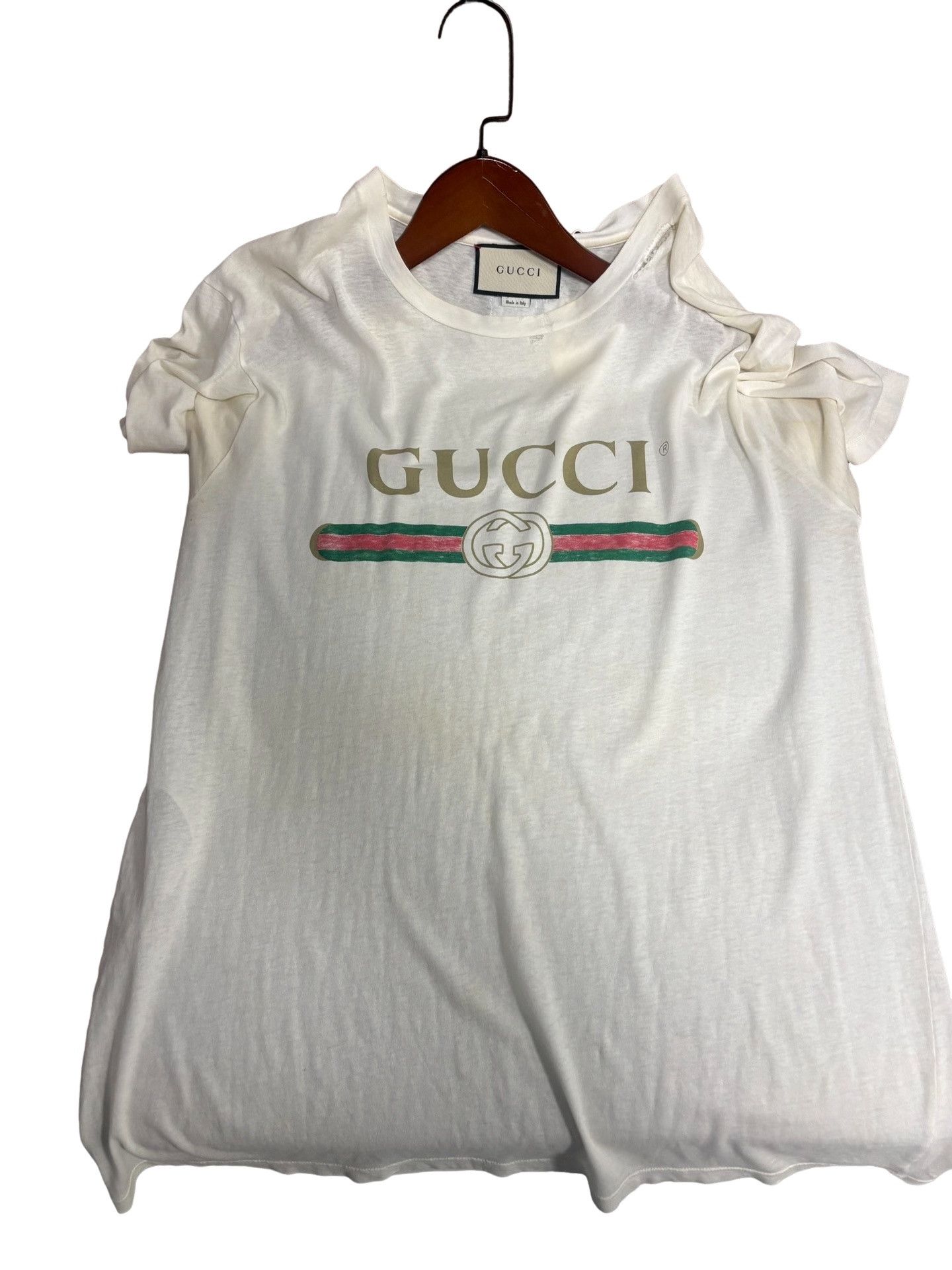 Gucci Gucci Distressed Belt Logo T-Shirt Size S Size US S / EU 44-46 / 1 - 1 Thumbnail