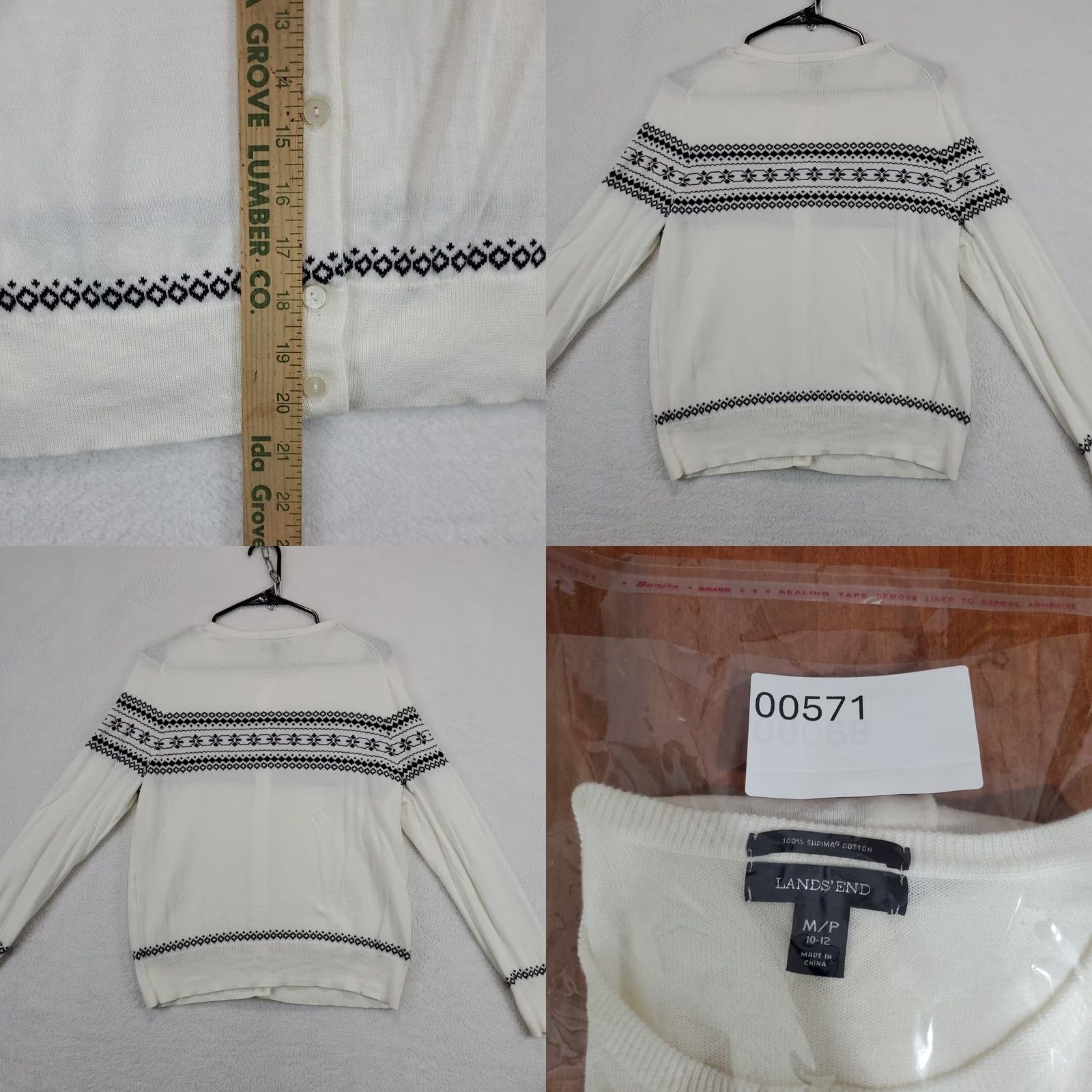 Lands' End VINTAGE Lands' End Womens Cardigan Sweater Nordic Full Button White Supima M Petite Holiday Christmas Nordic Ski Womens Size M / US 6-8 / IT 42-44 - 8 Thumbnail