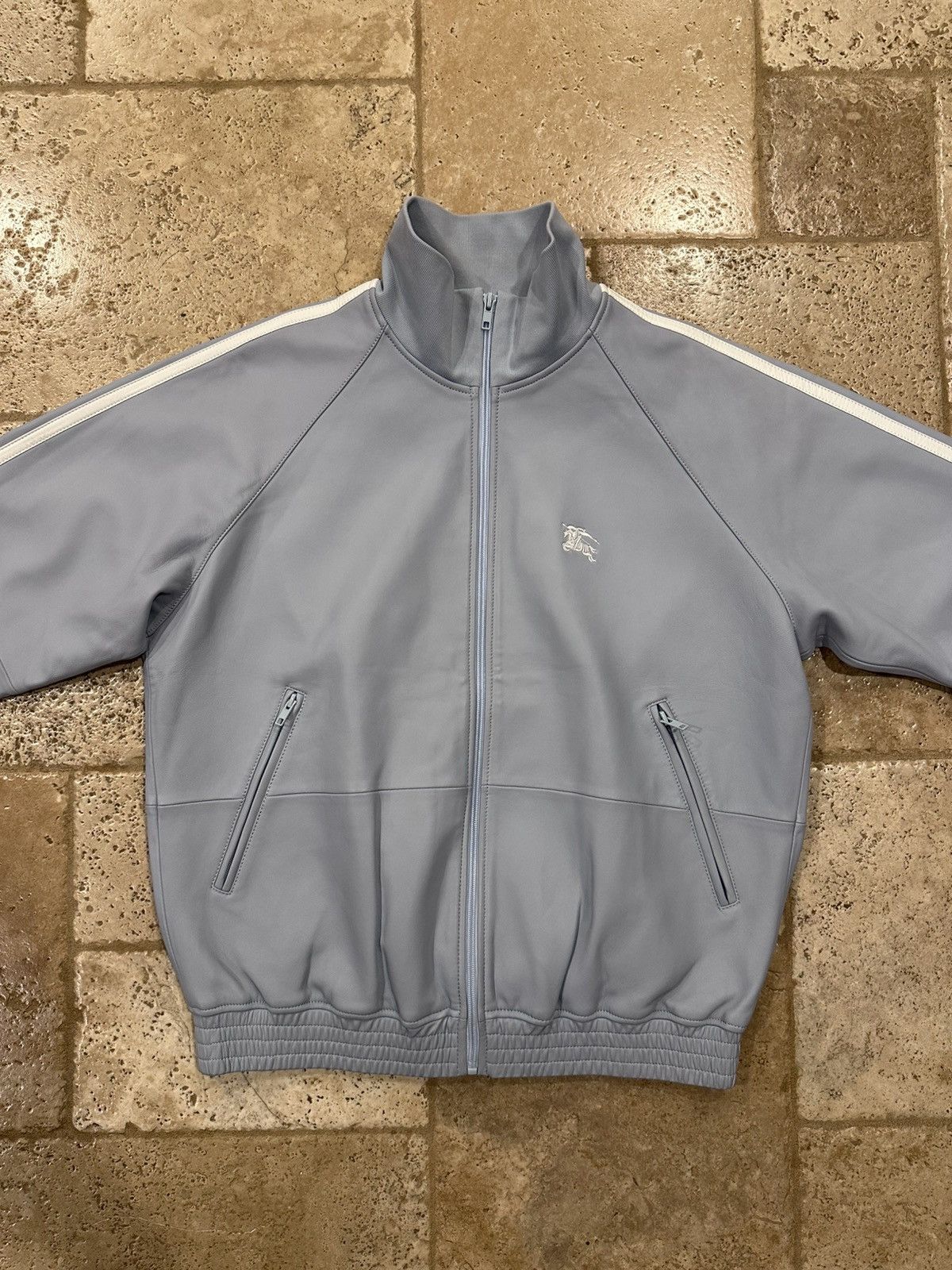 Burberry × Supreme Supreme Burberry Pastel Blue Embroidered Leather Zip Jacket Size US L / EU 52-54 / 3 - 5 Thumbnail