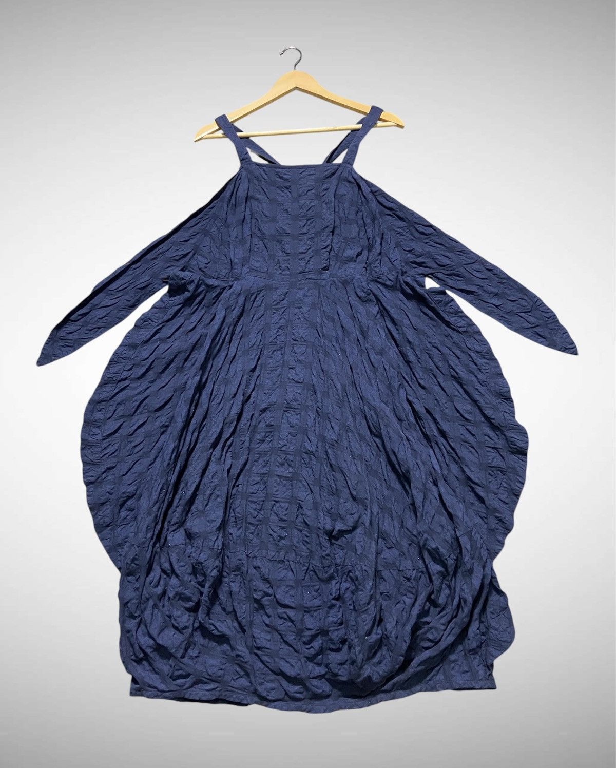 Tsumori Chisato Tsumori Chisato Textured NavyCheck Sleeveless Drape Dress Size S / US 4 / IT 40 - 3 Thumbnail