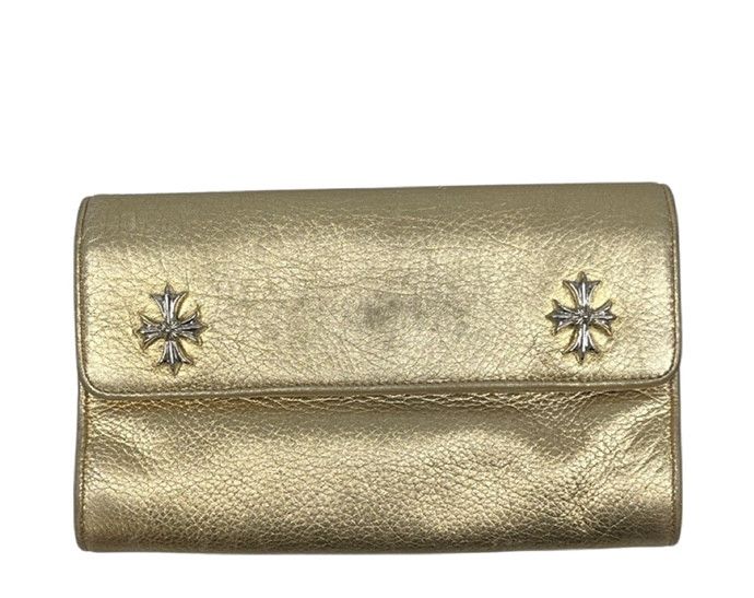 image of Chrome Hearts Gold Double Plus Clutch, Women's