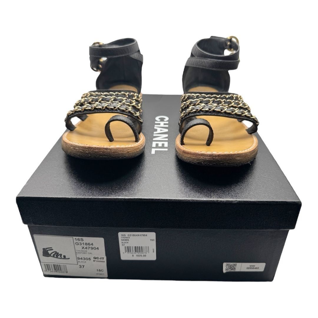 Chanel Chanel SS2016 Sandals Black Leather Chain EU37C Size US 7 / IT 37 - 8 Thumbnail