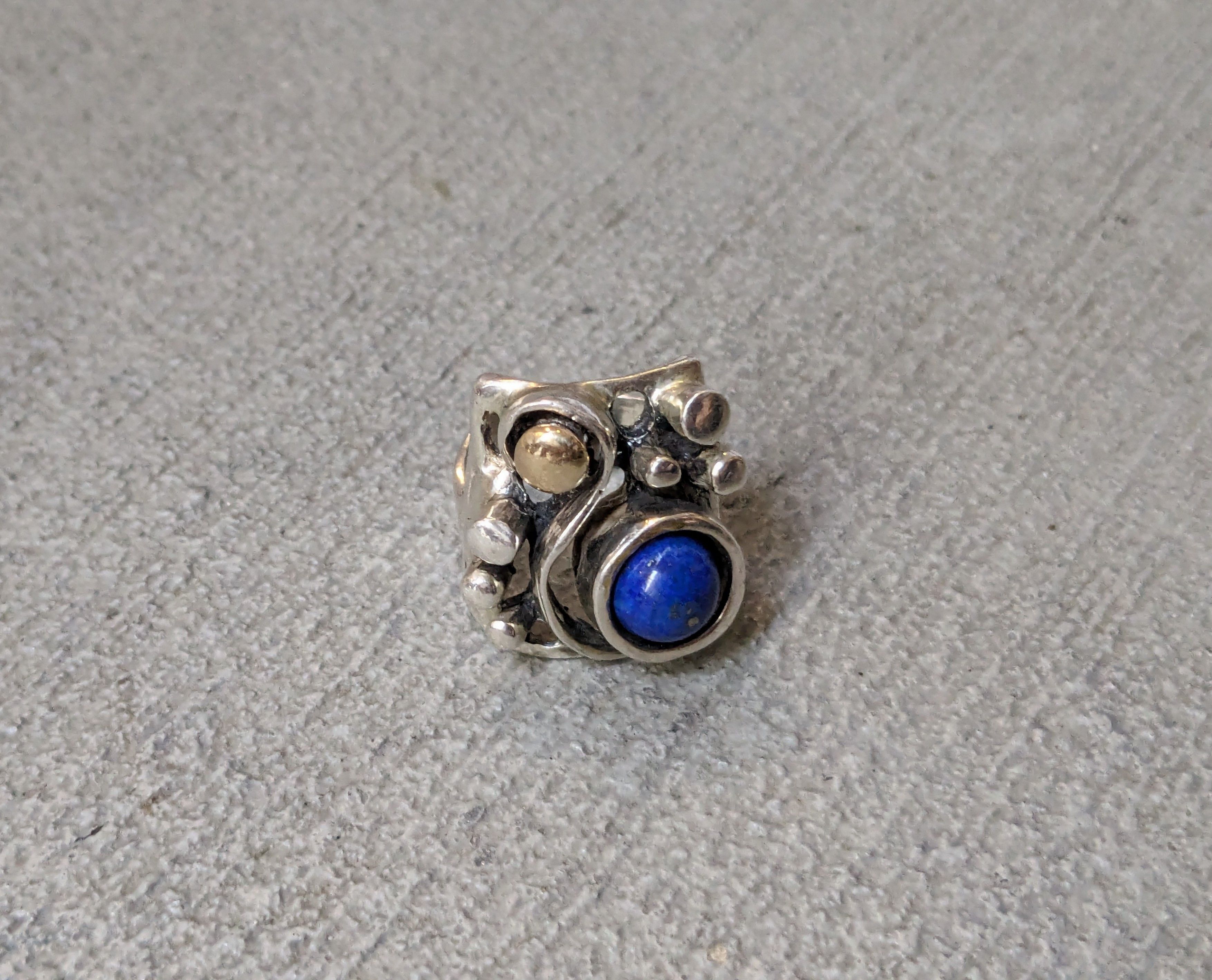Jewelry × Vintage Vintage Sterling Silver Ring 7 Lapis Lazuli Modern Brutalist Size ONE SIZE - 2 Thumbnail