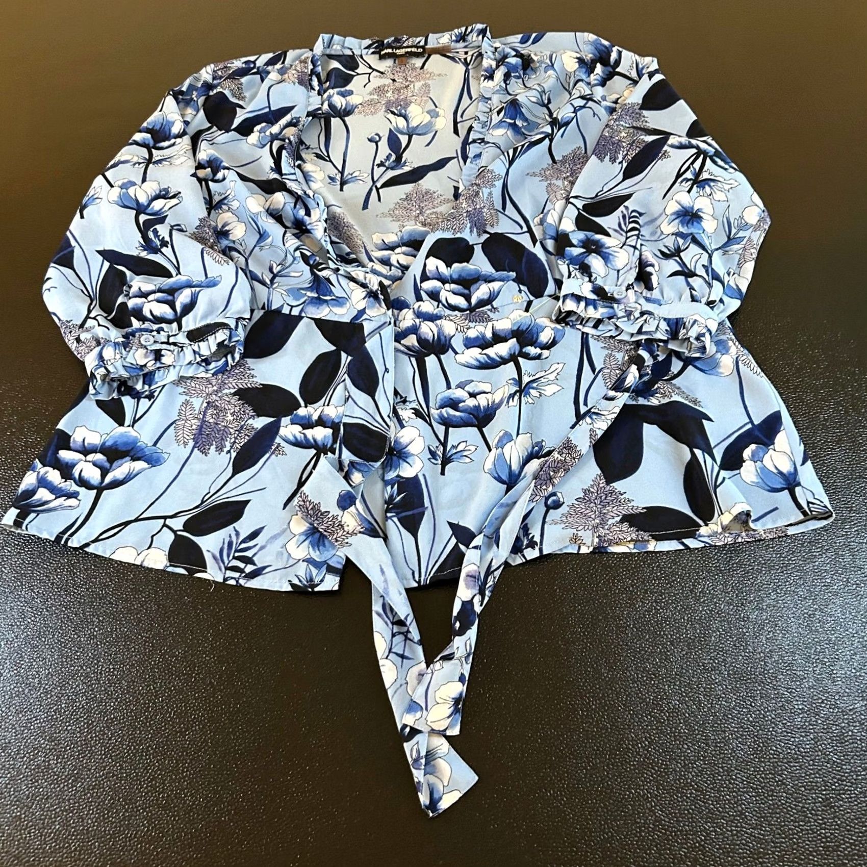 Karl Lagerfeld Karl Lagerfeld Paris Floral Tie Front Blouse Top Blue Flowers Women Large Size L / US 10 / IT 46 - 3 Thumbnail