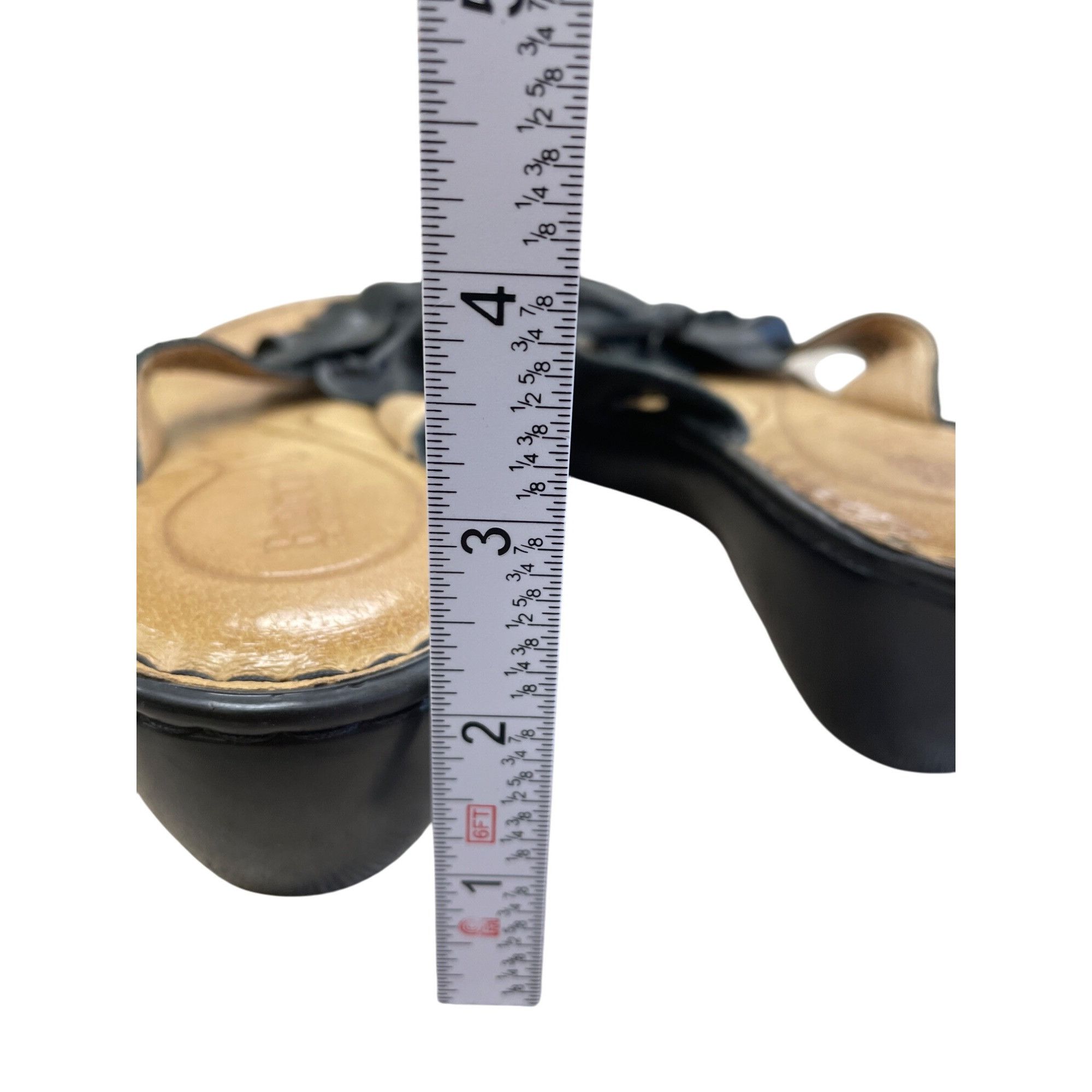Born Born Womens Black Leather floral 2" Wedge Slip-On sandals Si Size US 8 / IT 38 - 6 Thumbnail