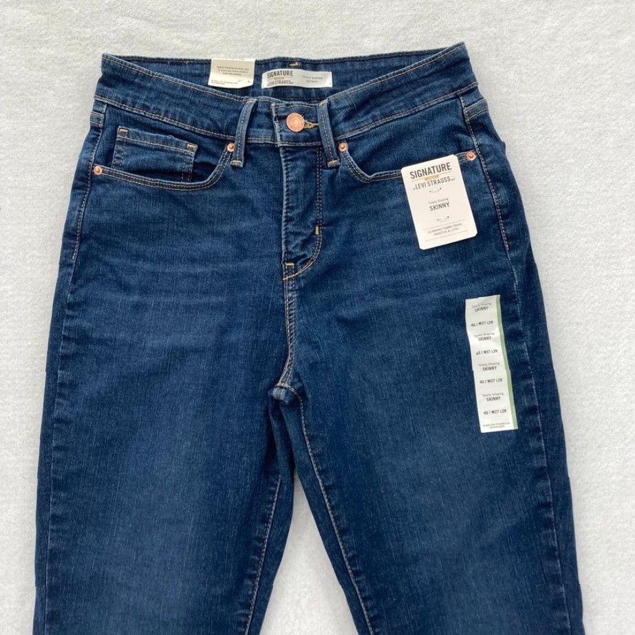 Vintage Signature Levi Strauss Gold Women's 4 Dark Wash Blue Stretch Denim Skinny Jeans Size 27" / US 4 / IT 40 - 2 Thumbnail