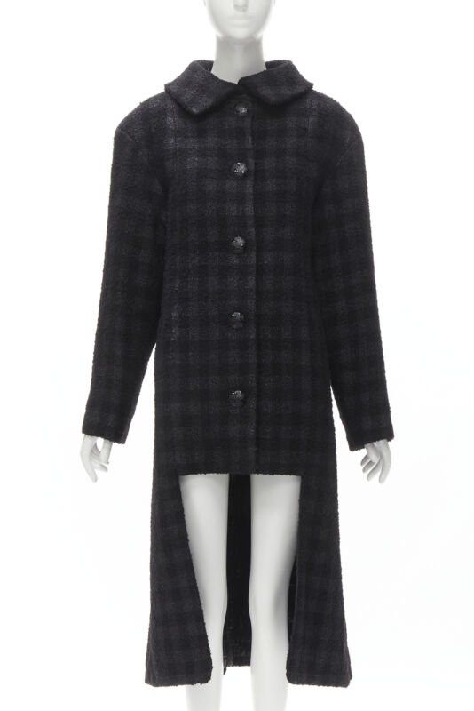 Chanel CHANEL 13K black lurex check tweed Globe CC button high low coat FR36 XS Size XS / US 0-2 / IT 36-38 - 1 Thumbnail
