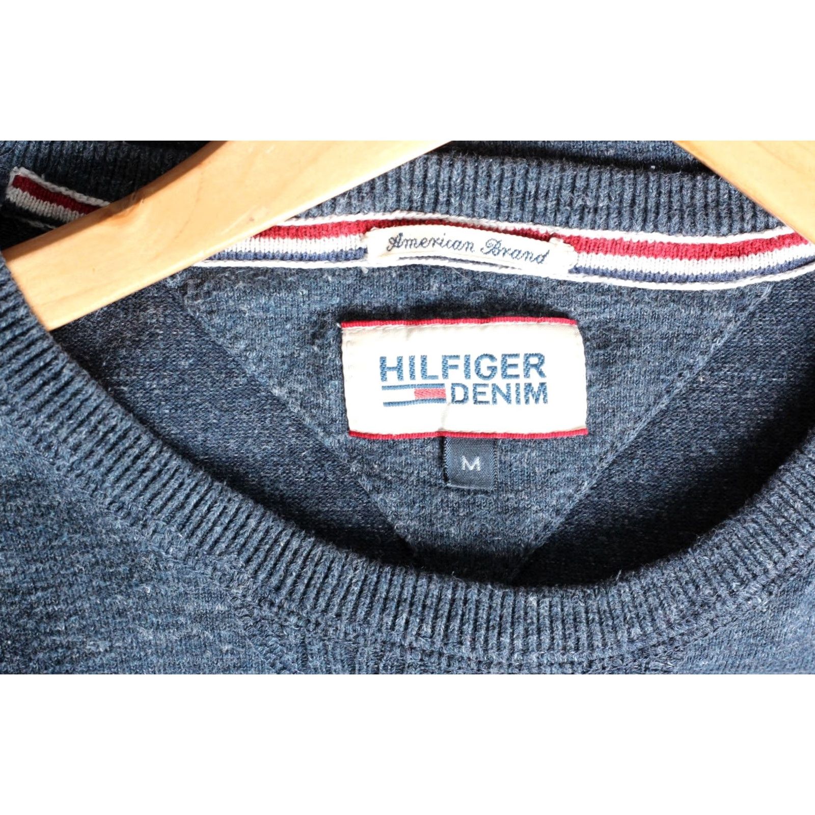 Tommy Hilfiger TOMMY HILFIGER DENIM Crew Neck Cotton Blend Jumper Sweater Men M Blue Knit Stretch Classic Logo Pullover Size US M / EU 48-50 / 2 - 4 Thumbnail