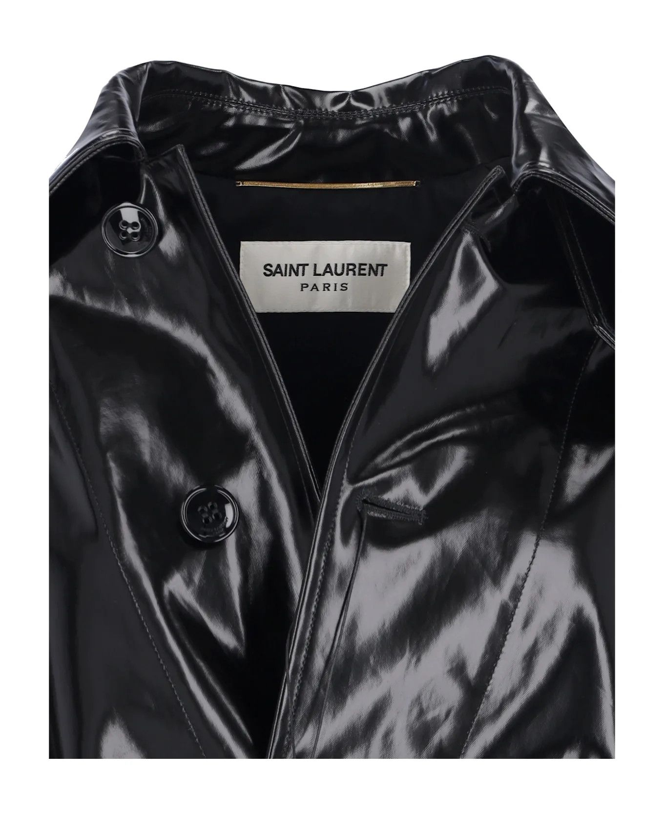 Saint Laurent Paris o1bcso1str1225 Manteau Enduit Brillance in Black Size S / US 4 / IT 40 - 3 Thumbnail