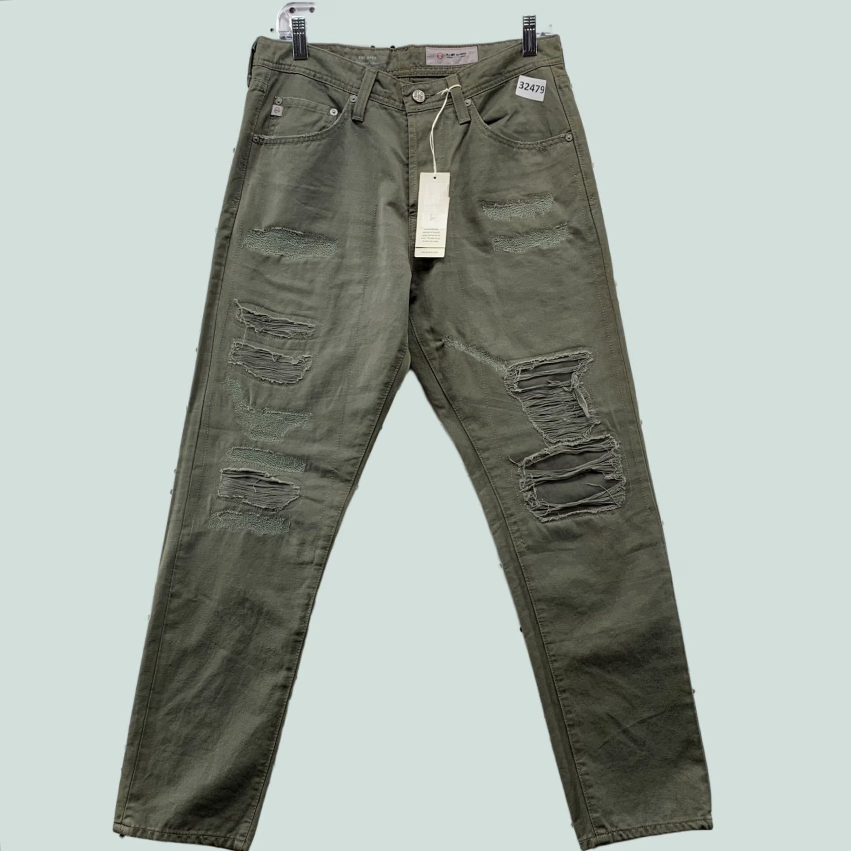 Denime AG Adriano Goldschmied Jeans Green Distressed 30x28.5 Denim Slim Mens Jeans Size US 29 - 1 Thumbnail