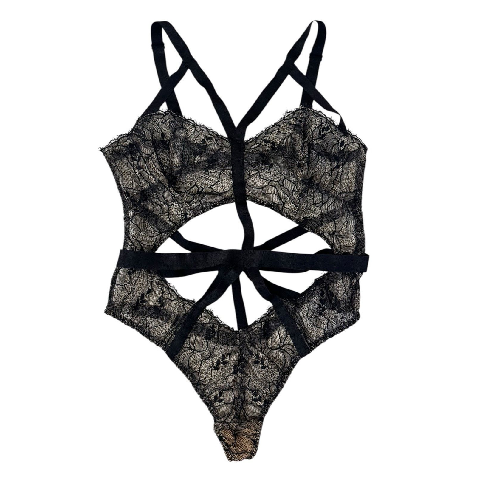 Victoria's Secret VICTORIA’S SECRET Strappy Bodysuit Chantilly Lace Teddy L Size ONE SIZE - 2 Thumbnail