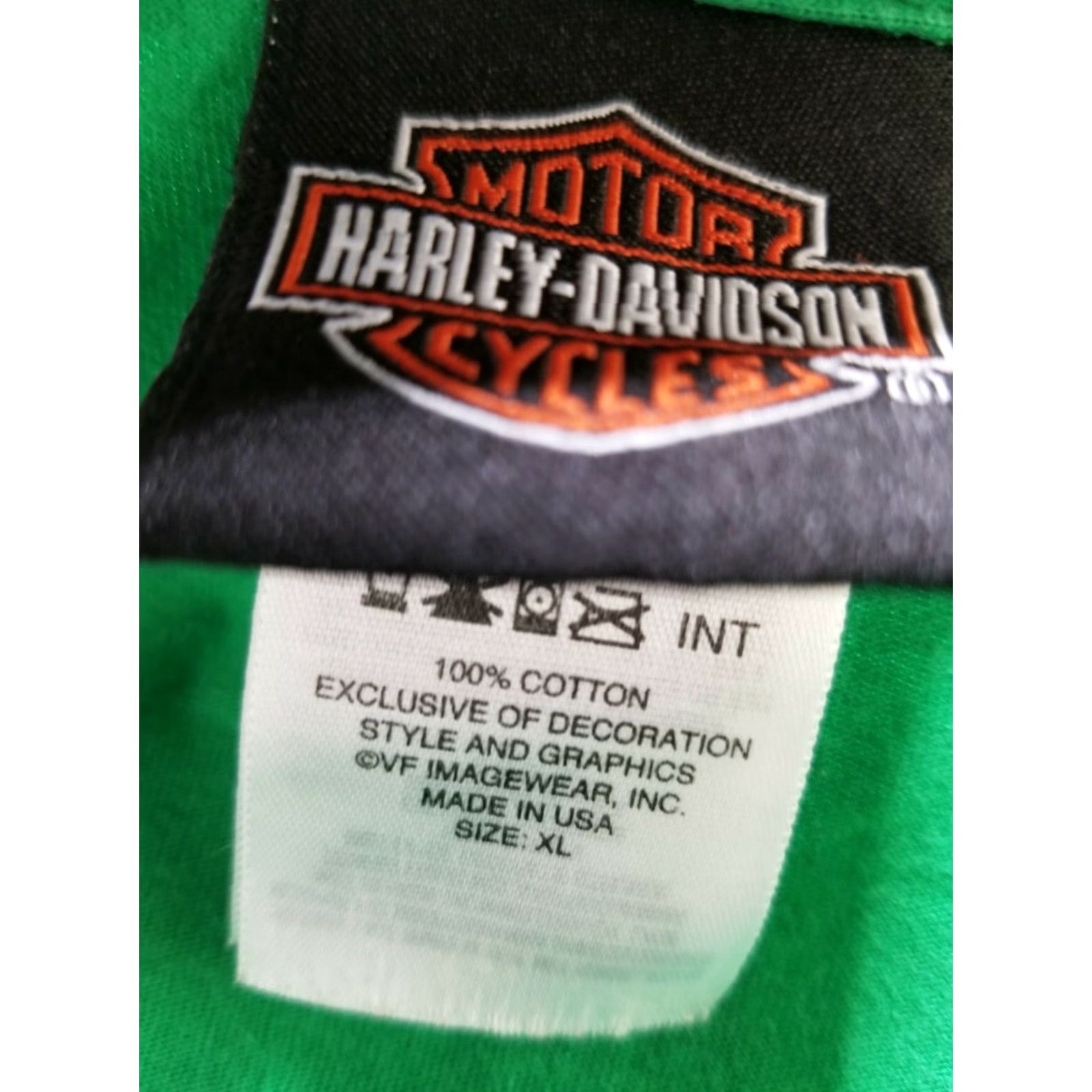 Harley Davidson Harley-Davidson Women's XL T-Shirt V-Neck Short Sleeve Double Sided Logo Green 2000s Biker Size XL / US 12-14 / IT 48-50 - 4 Thumbnail