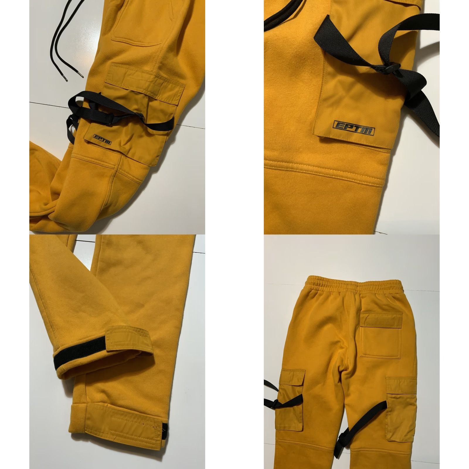 Vintage EPTM Mustard Yellow Black Straps Cargo Drawstring Slim Fleece Track Sweatpants S Men Regular Pants Sweatpants Slim 30-34 Inseam 32 Velcro Straps Size US 29 - 8 Thumbnail