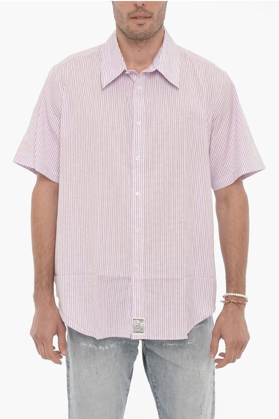 image of Martine Rose Awning Striped Short Sleeve Shirt in Violet, Men's (Size Small)