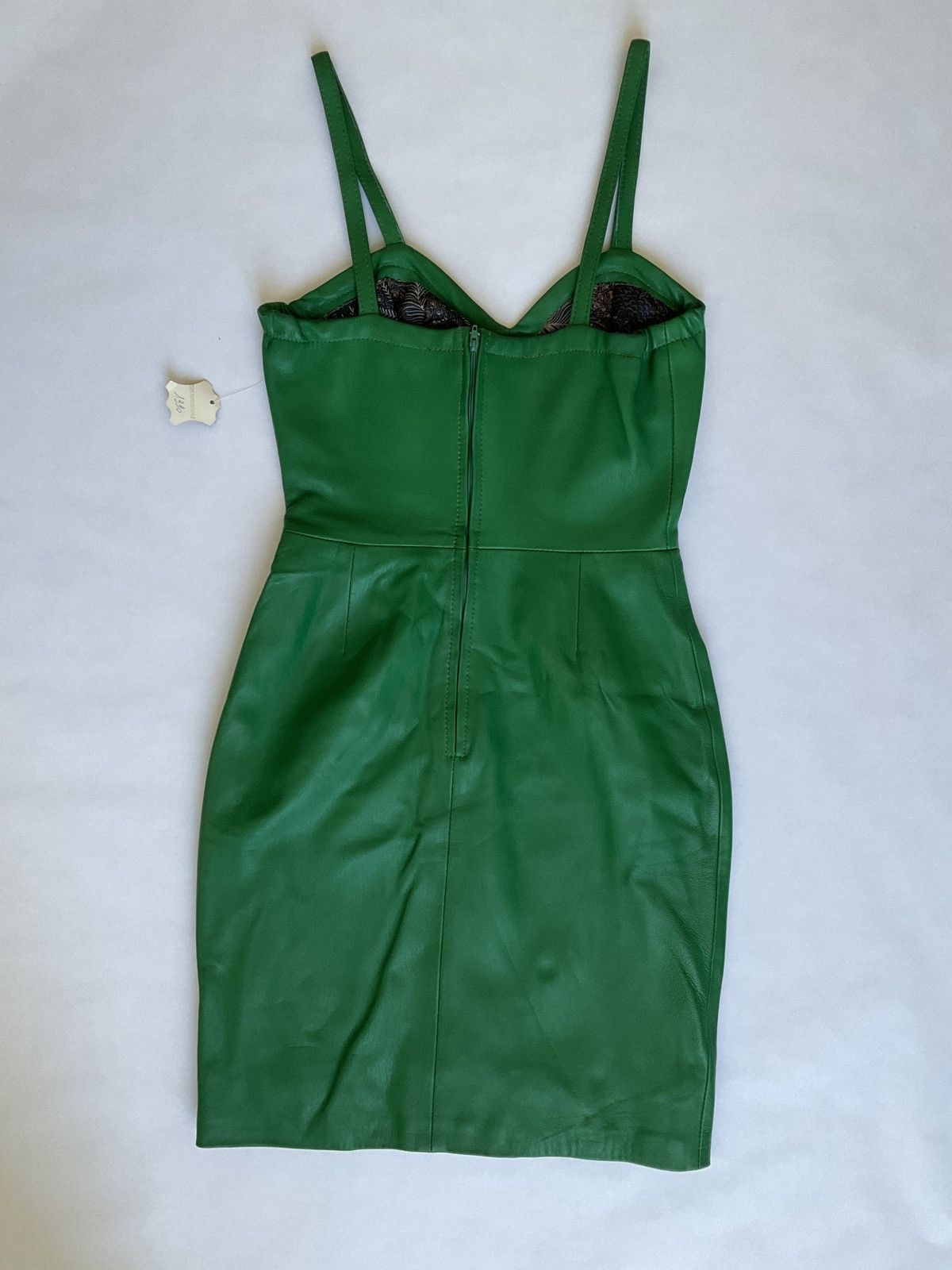 Vintage Green leather mini dress Size S / US 4 / IT 40 - 3 Thumbnail