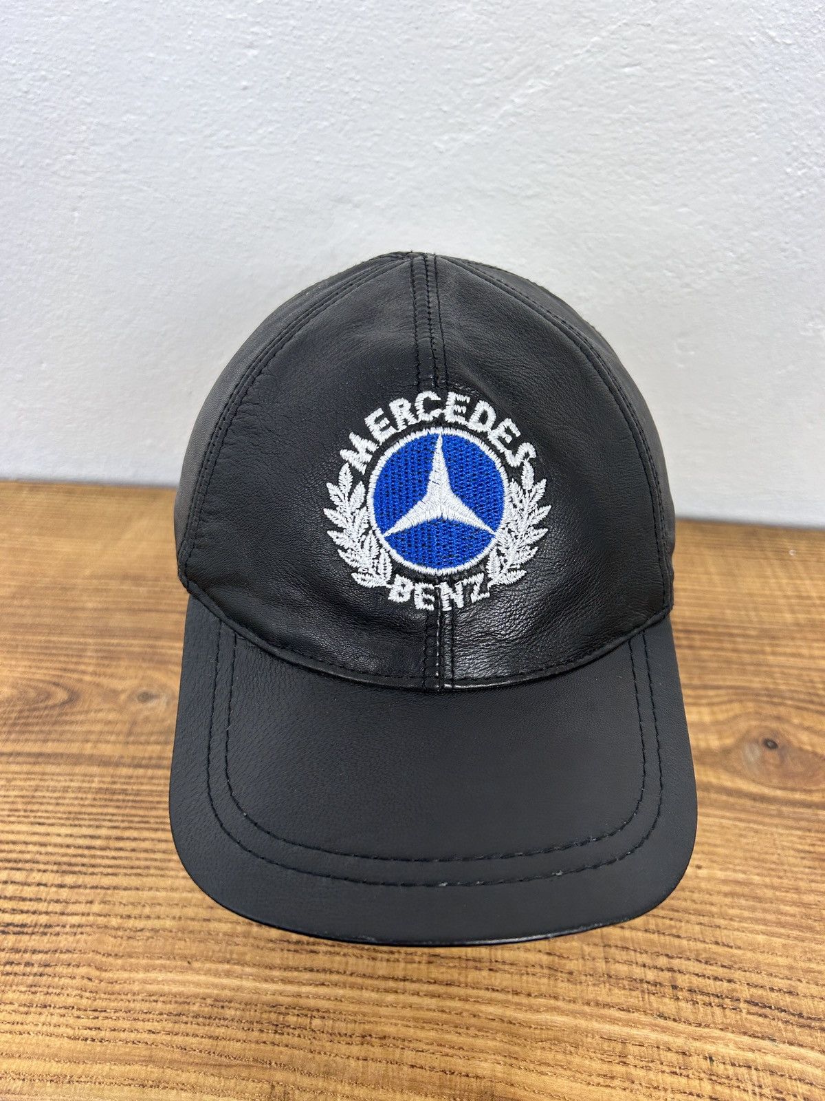 Mercedes-Benz × Vintage 90s Vintage Mercedes Benz Embroidery Retro Leather Cap Size ONE SIZE - 3 Thumbnail