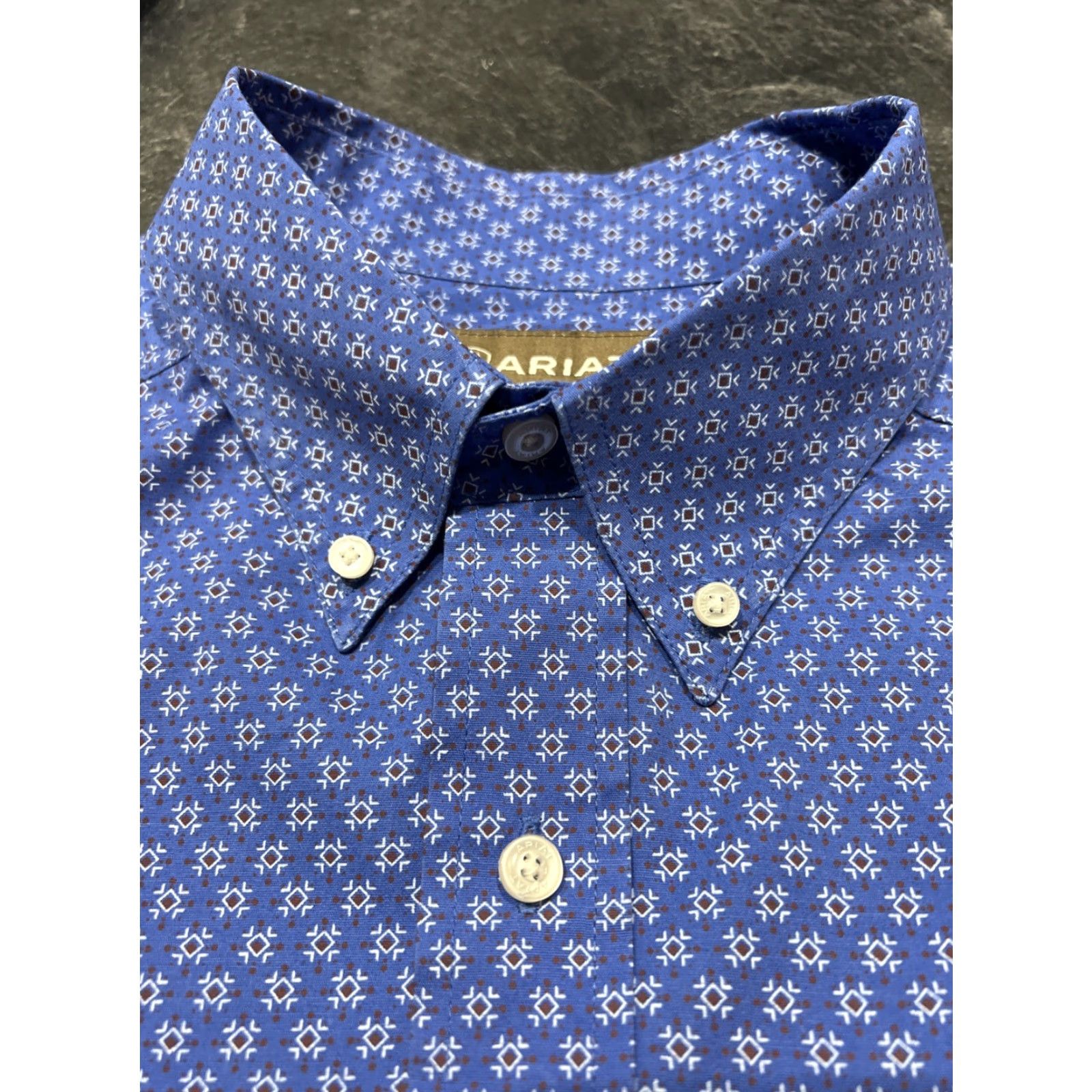 Ariat Ariat Button-Up Shirt Geometric Embroidered Long Sleeve Blue Size L Men's Size US L / EU 52-54 / 3 - 6 Thumbnail