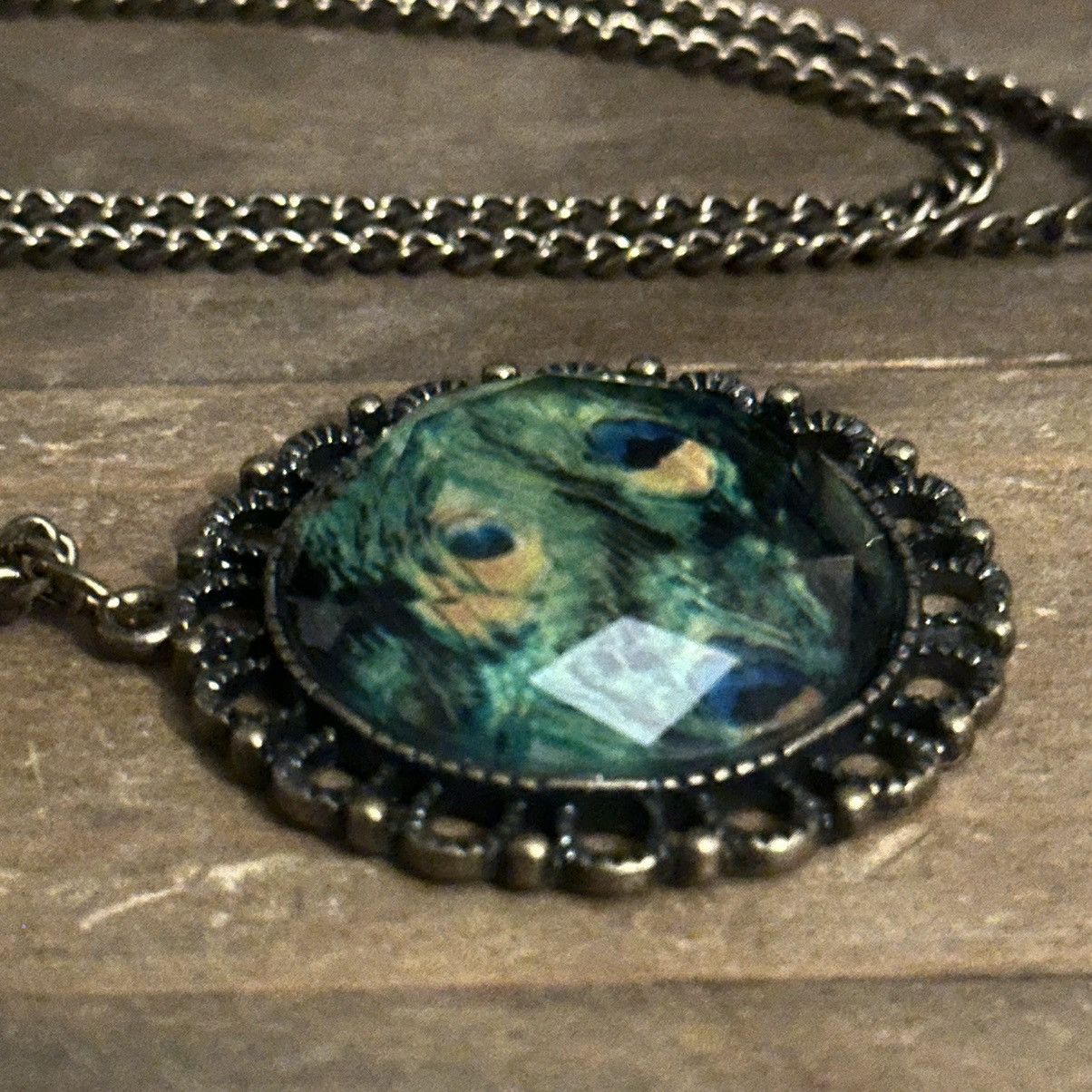 Other Bronze tone peacock feather print pendant necklace Size ONE SIZE - 4 Thumbnail