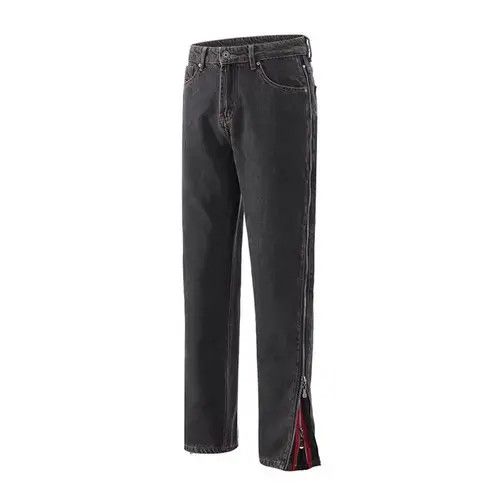 Designer × Jean Straight Frayed Jeans Side Zipper Harajuku Style Loose Pants Size US 30 / EU 46 - 3 Thumbnail