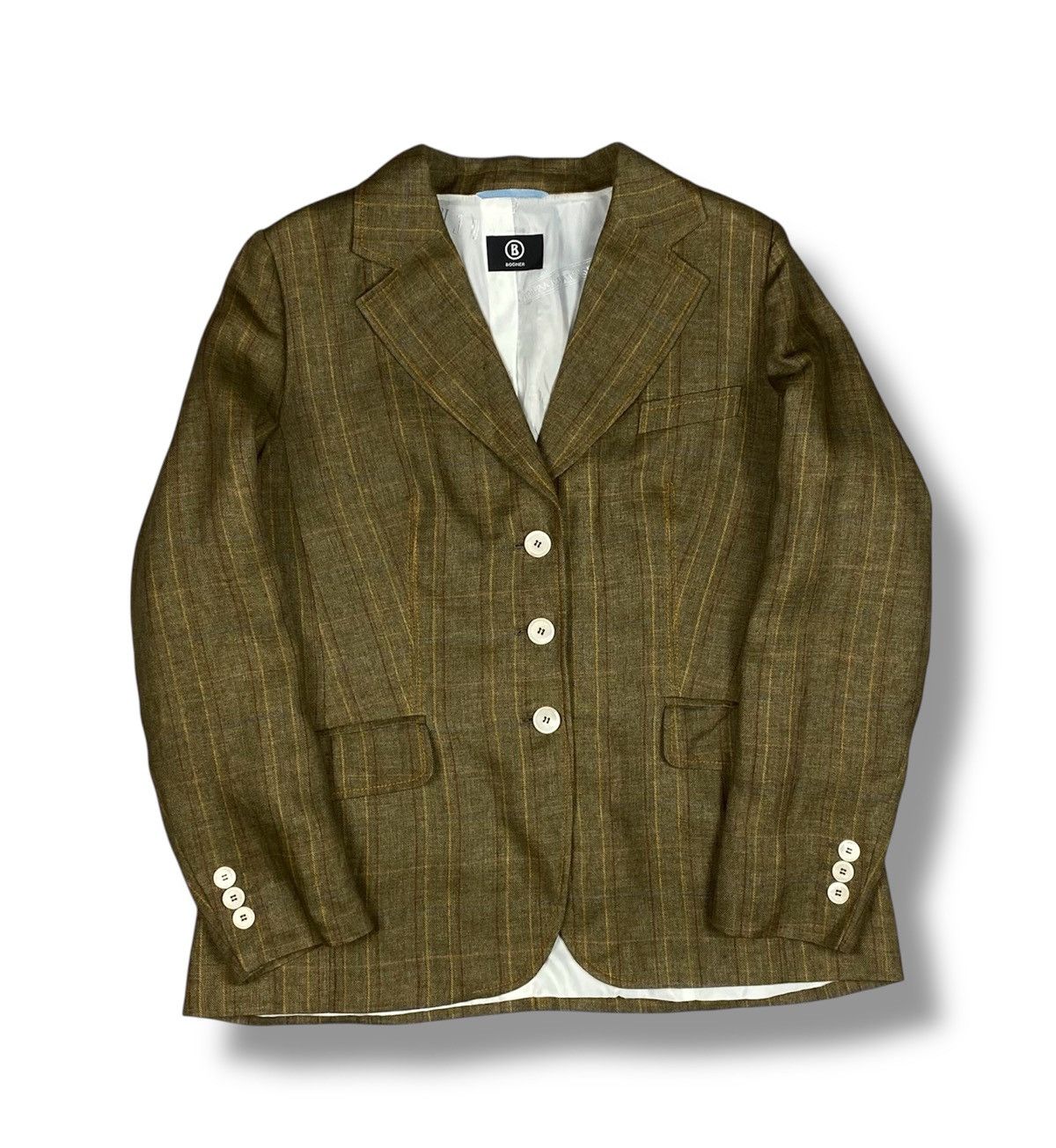 Bogner Bogner Women Olive Linen Silk Blazer Plaid Tailored Jacket Size XL / US 12-14 / IT 48-50 - 1 Thumbnail