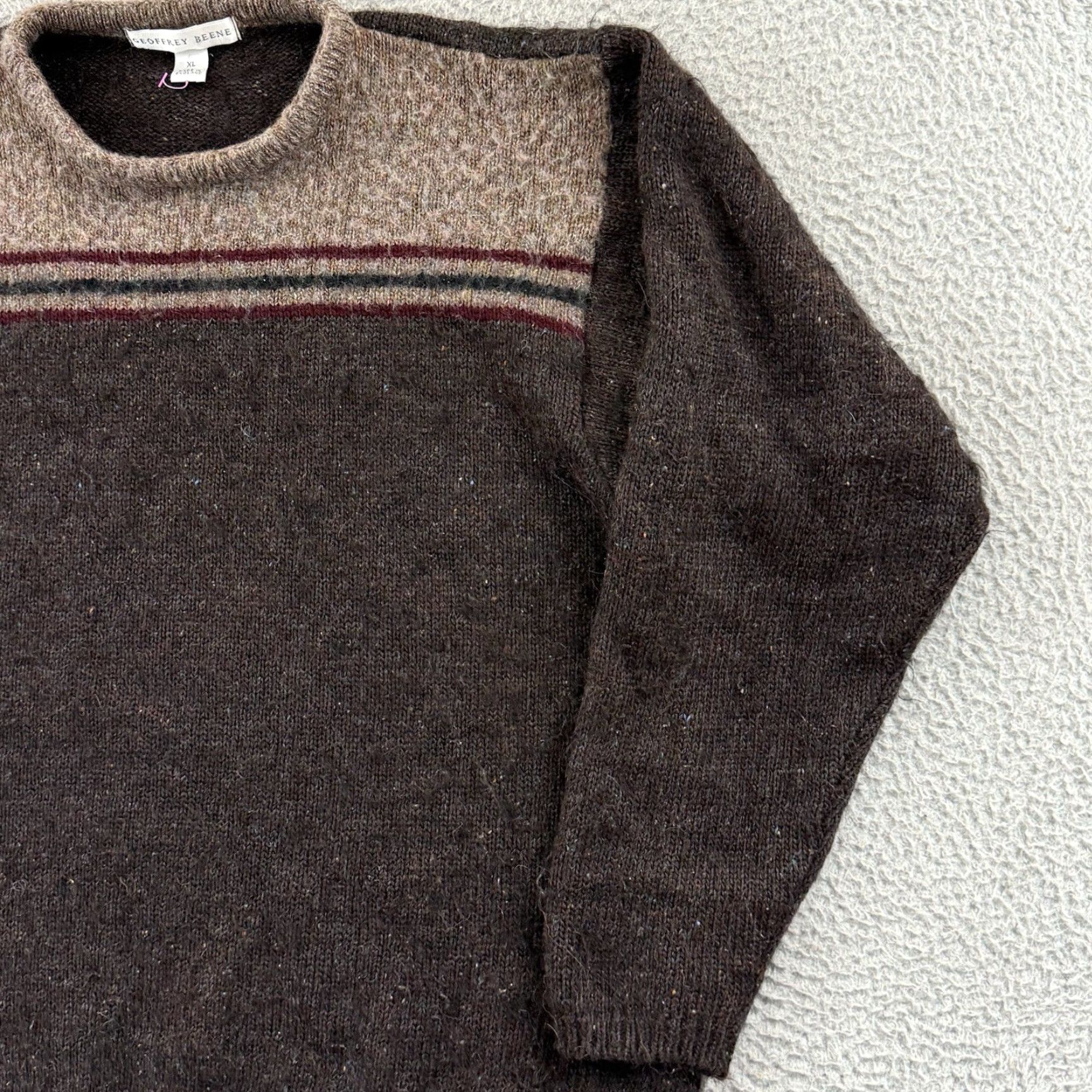Geoffrey Beene VINTAGE Geoffrey Beene Sweater Mens XL Brown Striped Wool Blend Pullover Grandpa Size US XL / EU 56 / 4 - 5 Thumbnail
