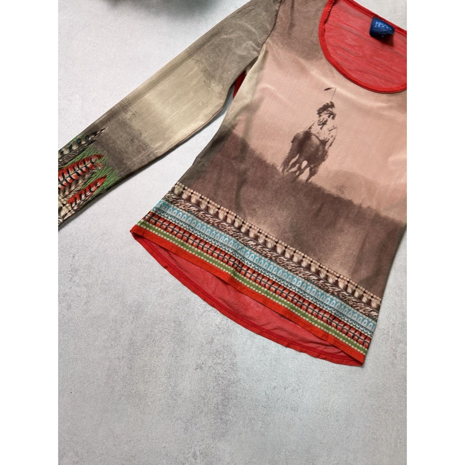 Kenzo × Vintage Vintage 90s Kenzo Jeans Blouse Indian Horse Rider Mesh Size L / US 10 / IT 46 - 7 Thumbnail