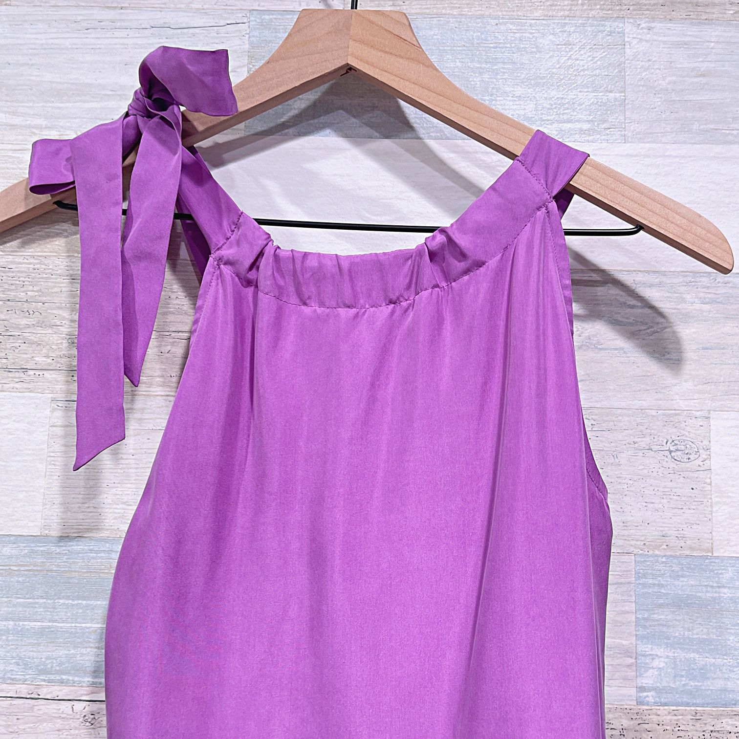 Banana Republic Banana Republic 100% Silk Ruched Bow Halter Dress Purple 00P Size XXS / US 00 / IT 34 - 4 Thumbnail