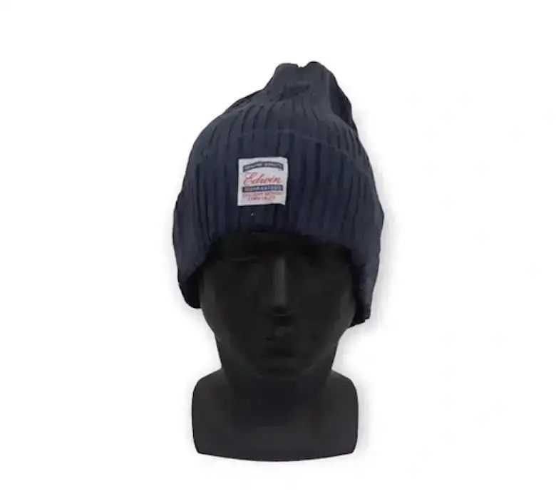 Edwin × Vintage Japanese Brand Edwin Knit Big Logo Beanie Hat Size ONE SIZE - 1 Thumbnail